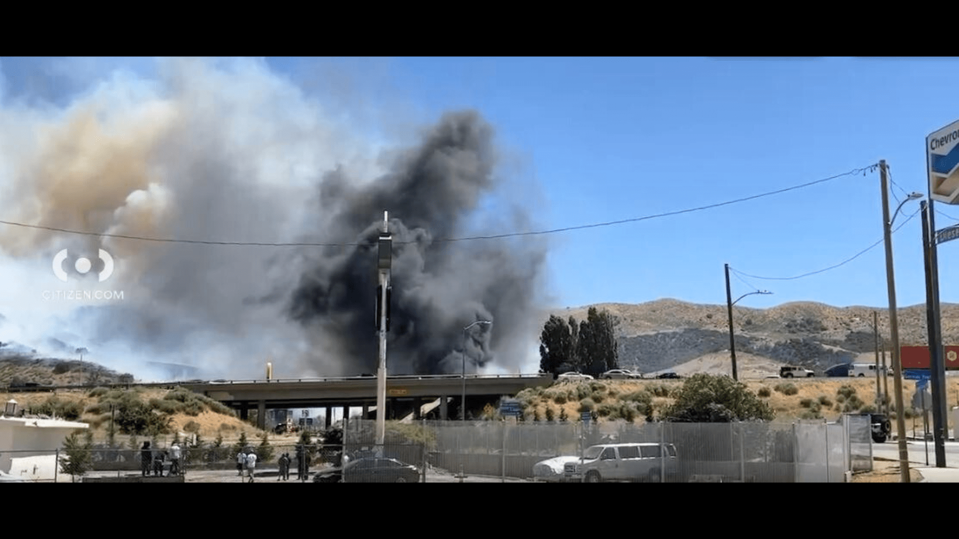 The Post Fire in Gorman is seen burning near the 5 Freeway and forcing evacuations on June 15, 2024. (Citizen)