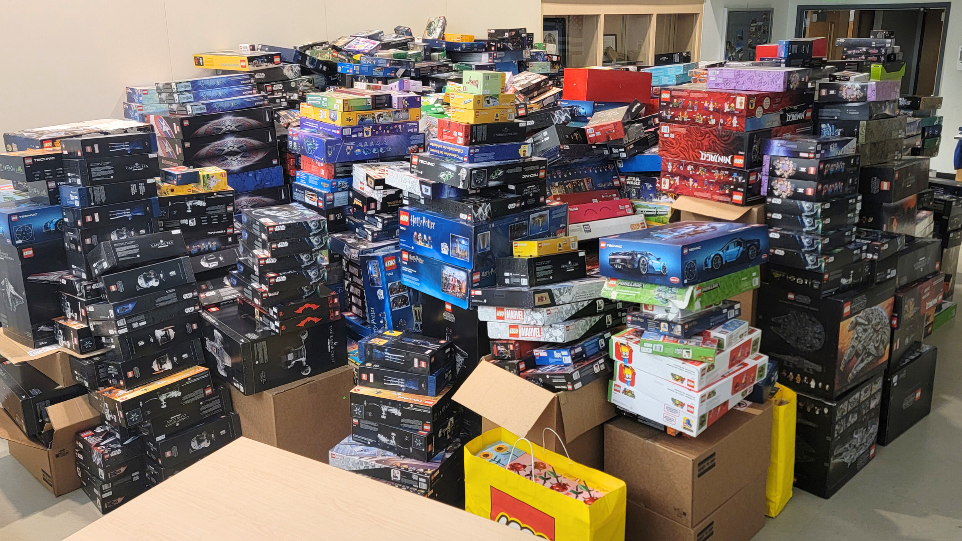 Over 2,800 boxes of stolen LEGO toy sets were discovered inside a Long Beach home during a massive theft ring bust. (Los Angeles Police Department)