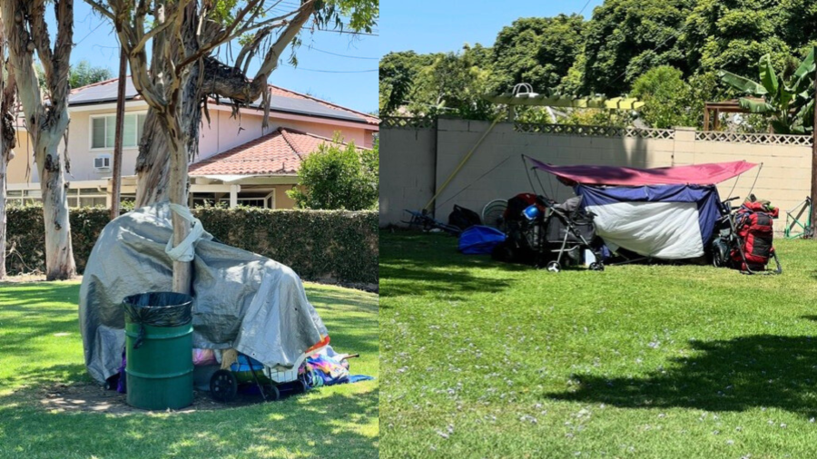 Several homeless encampments are seen at Stoddard Park in Anaheim. (Amy Robbins)