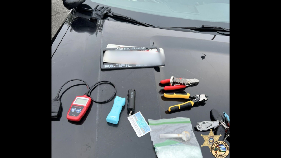 Burglary tools and illegal narcotics were found inside the suspect's stolen vehicle on May 27, 2024. (Orange County Sheriff's Department)