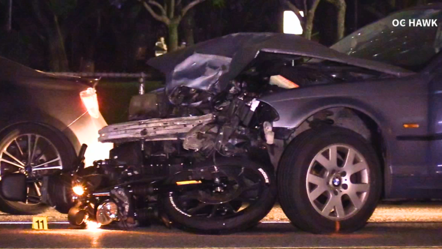 Motorcycle seen following a fatal crash in Fullerton