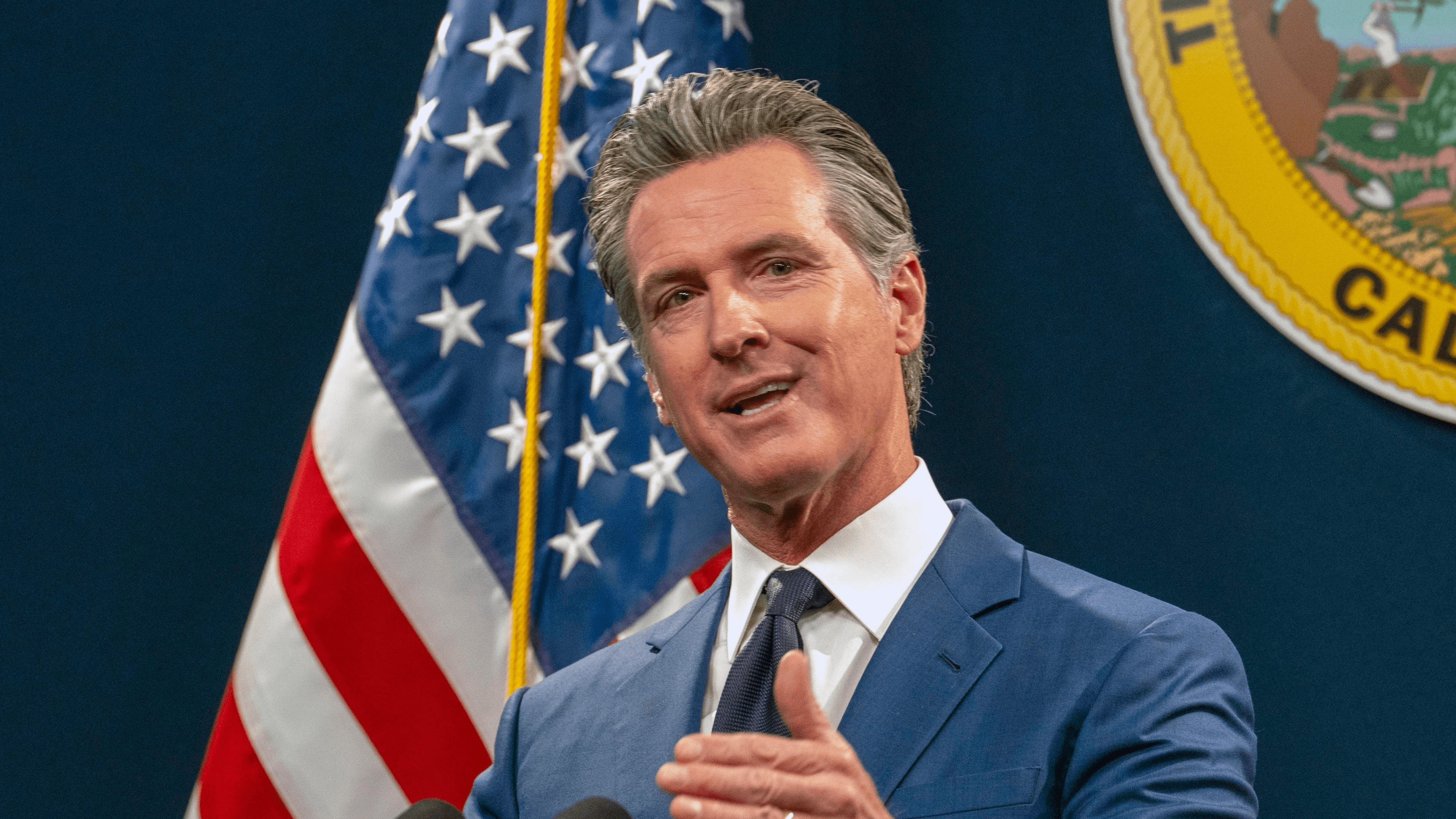 Gavin Newsom speaks during a news conference