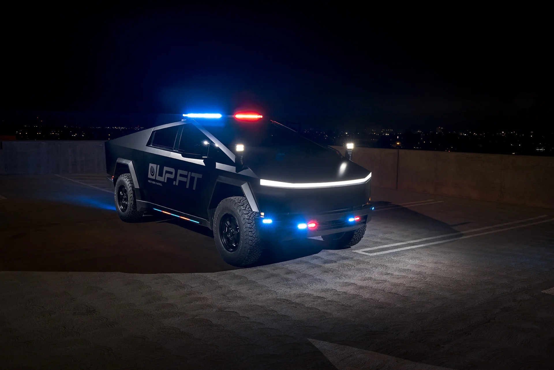 Tesla Cybertruck outfitted for a police department patrol car