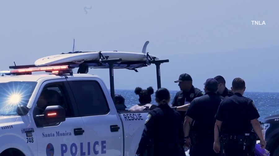 One person was stabbed and another injured after a large brawl broke out on the beach near the Santa Monica Pier on June 29, 2024. (TNLA)