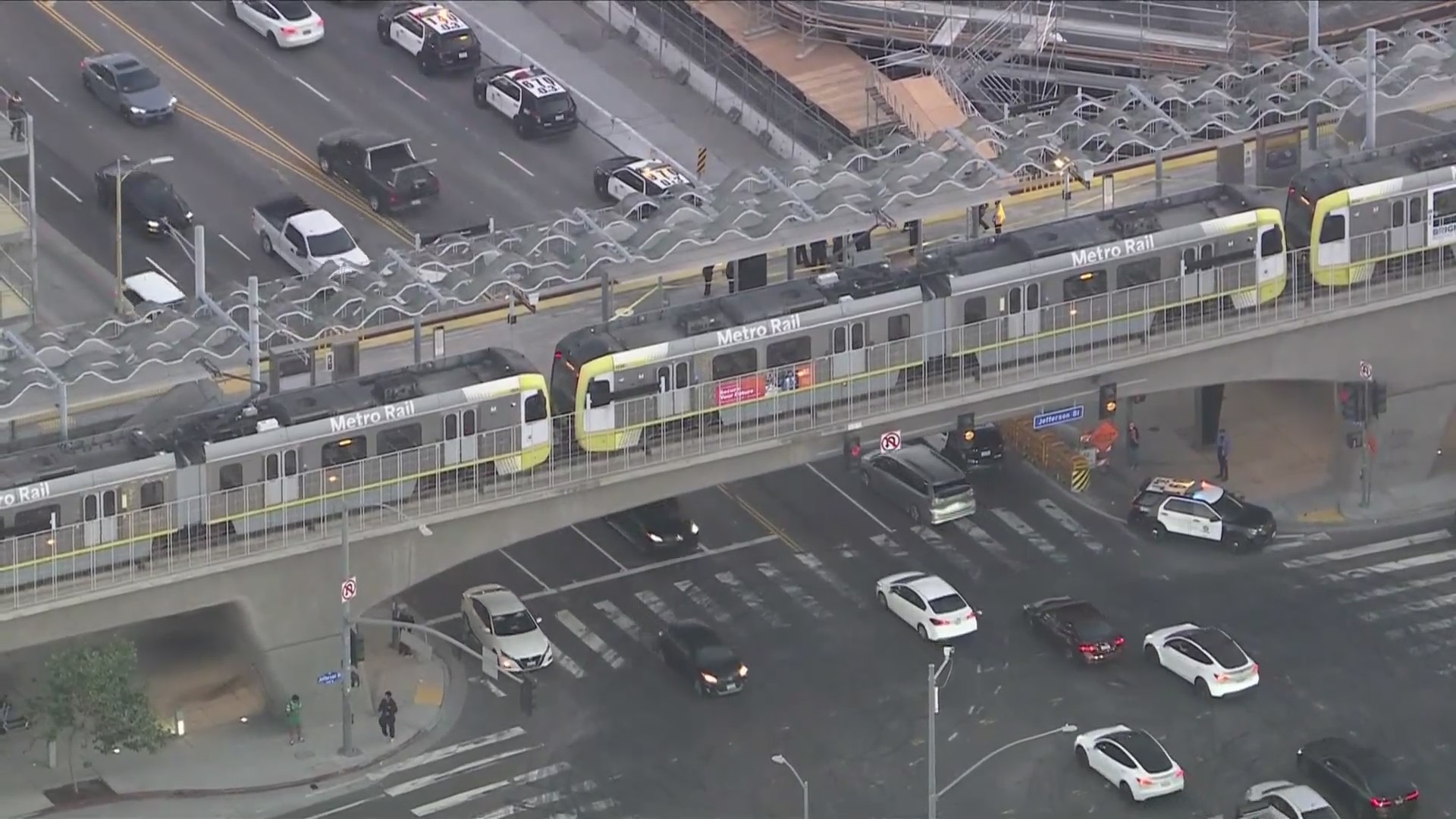 A man was killed in a shooting at a Metro train station in Baldwin Hills on June 21, 2024. (KTLA)