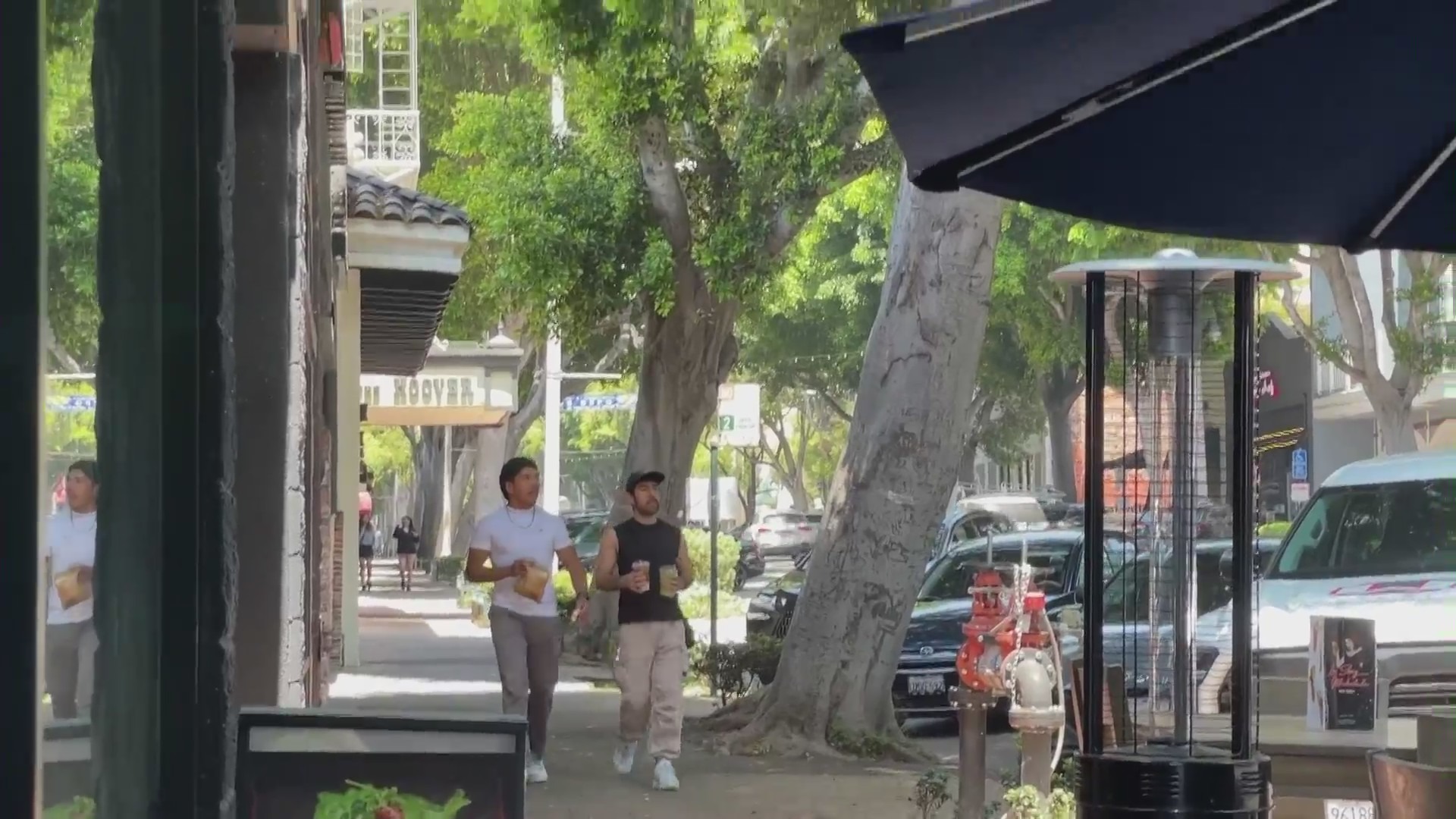 Ficus trees line Greenleaf Avenue in Uptown Whittier, a district filled with mom-and-pop shops and restaurants. (KTLA)