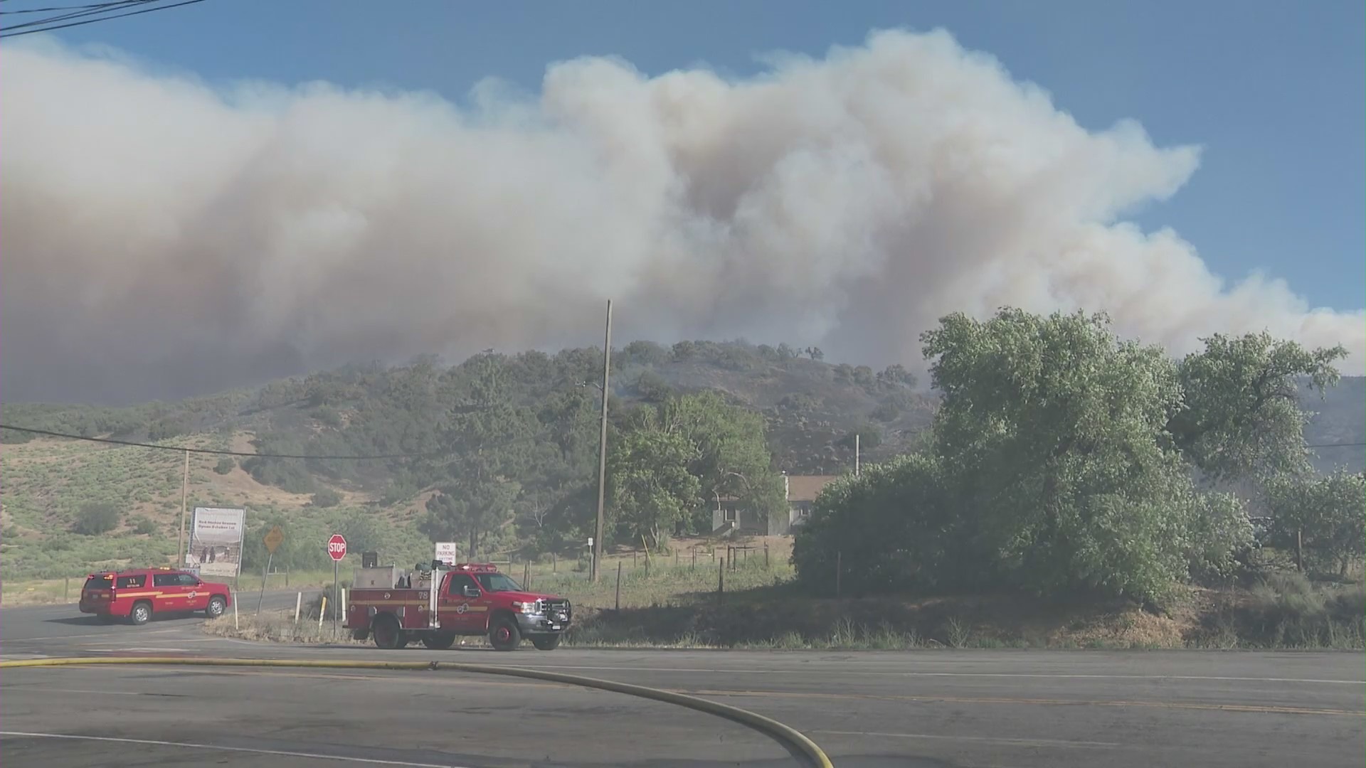 Firefighters work to contain the Post Fire in Gorman on June 15, 2024. (KTLA)