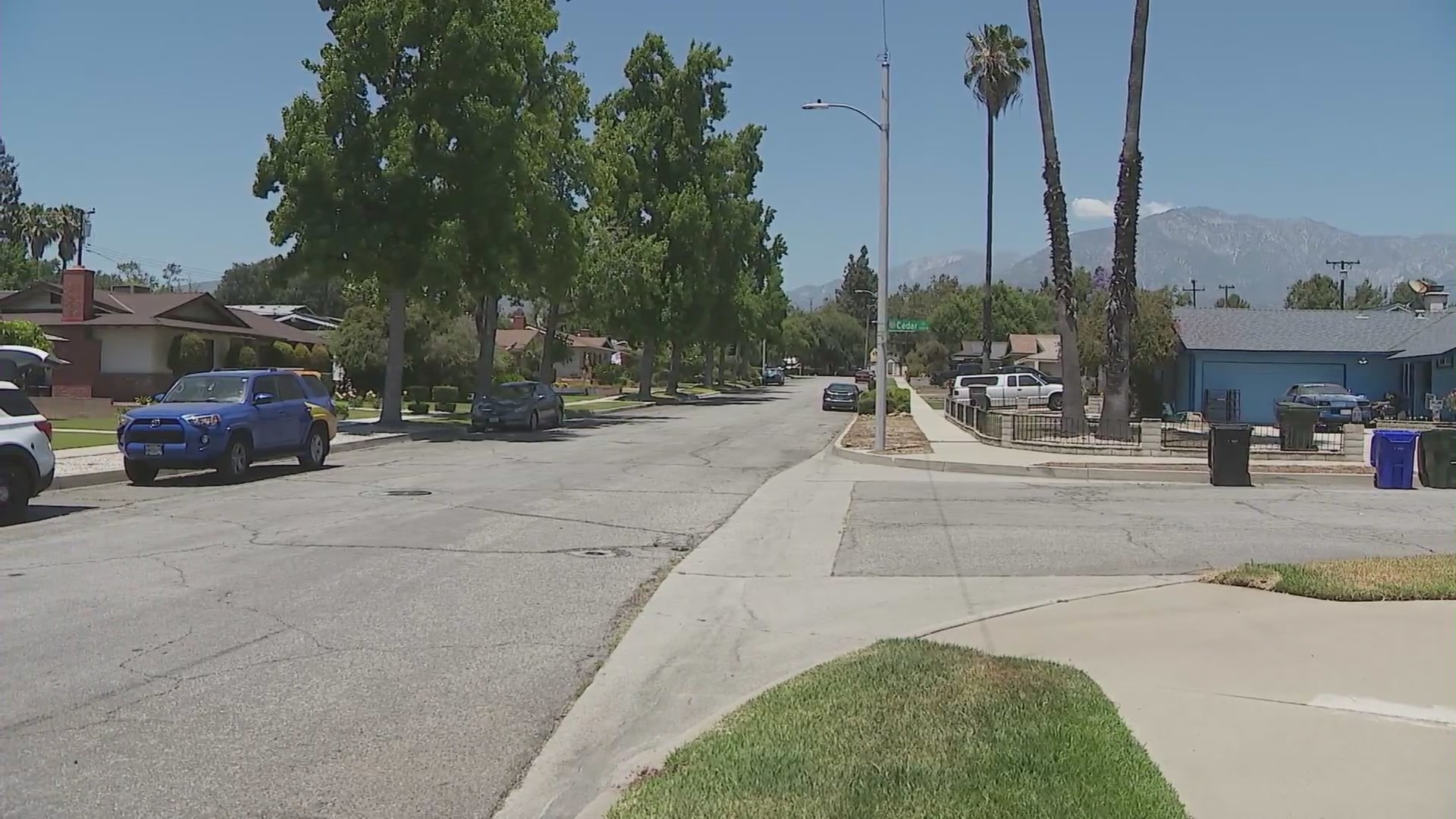 A Upland neighborhood where a group of teen suspects attempted to burglarize a home on June 24, 2024. (KTLA)