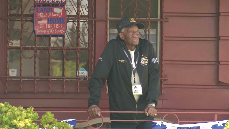 Louis Brown relaxing outside of his home in Inglewood, California. (KTLA)