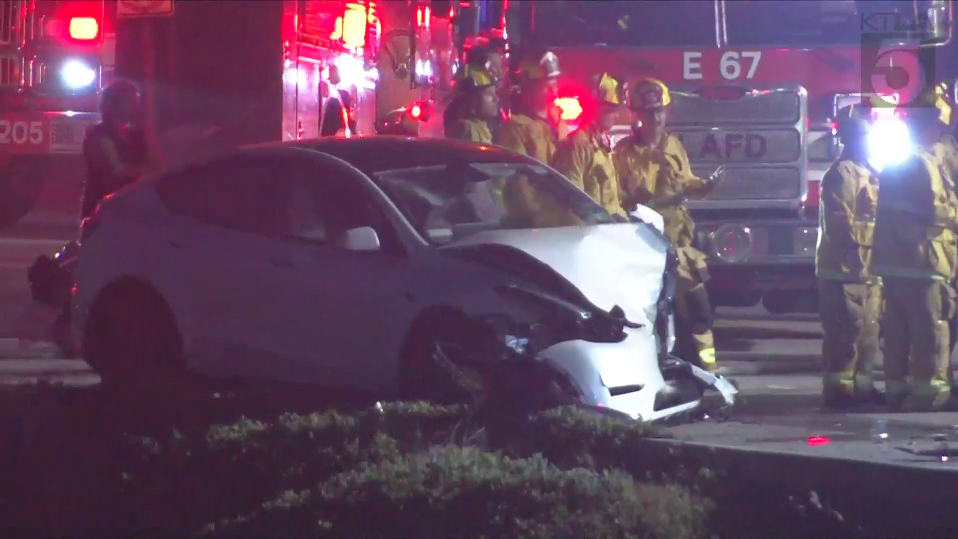 Severe damage to a vehicle involved in a deadly head-on crash in Playa del Rey on June 4, 2024. (KTLA)