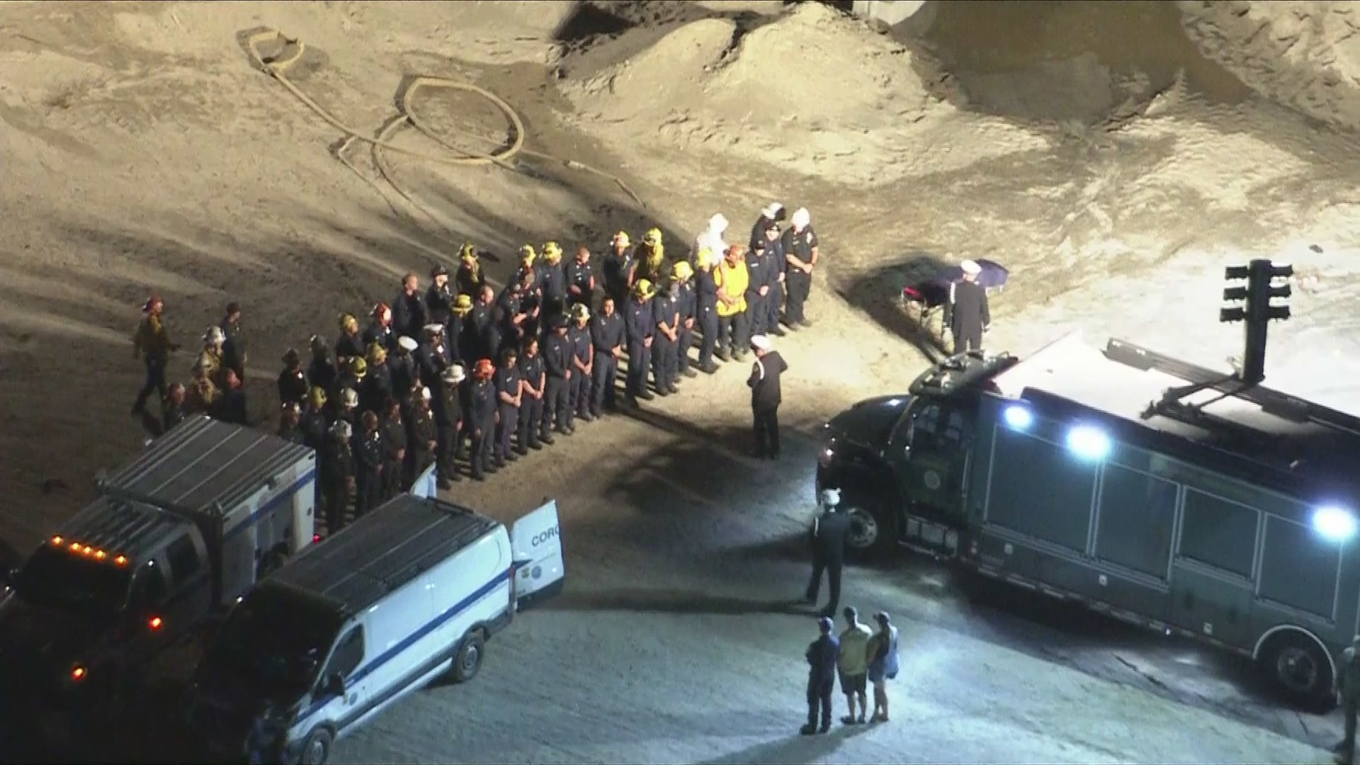 A procession was held for Andrew Pontious as he was transported from to the L.A County Medical Examiner's Office on June 14, 2024. (KTLA)