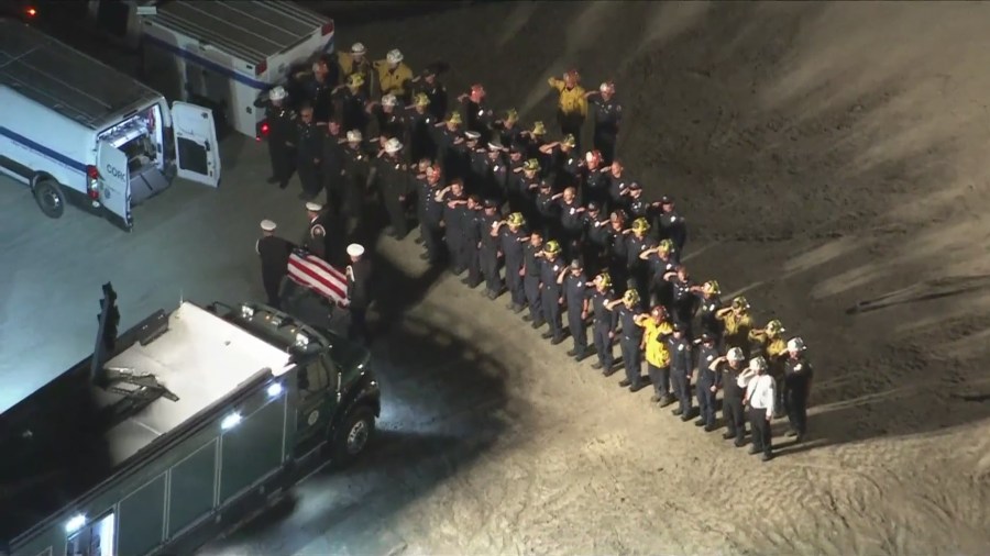 A procession was held for Andrew Pontious as he was transported to the L.A County Medical Examiner's Office on June 14, 2024. (KTLA)