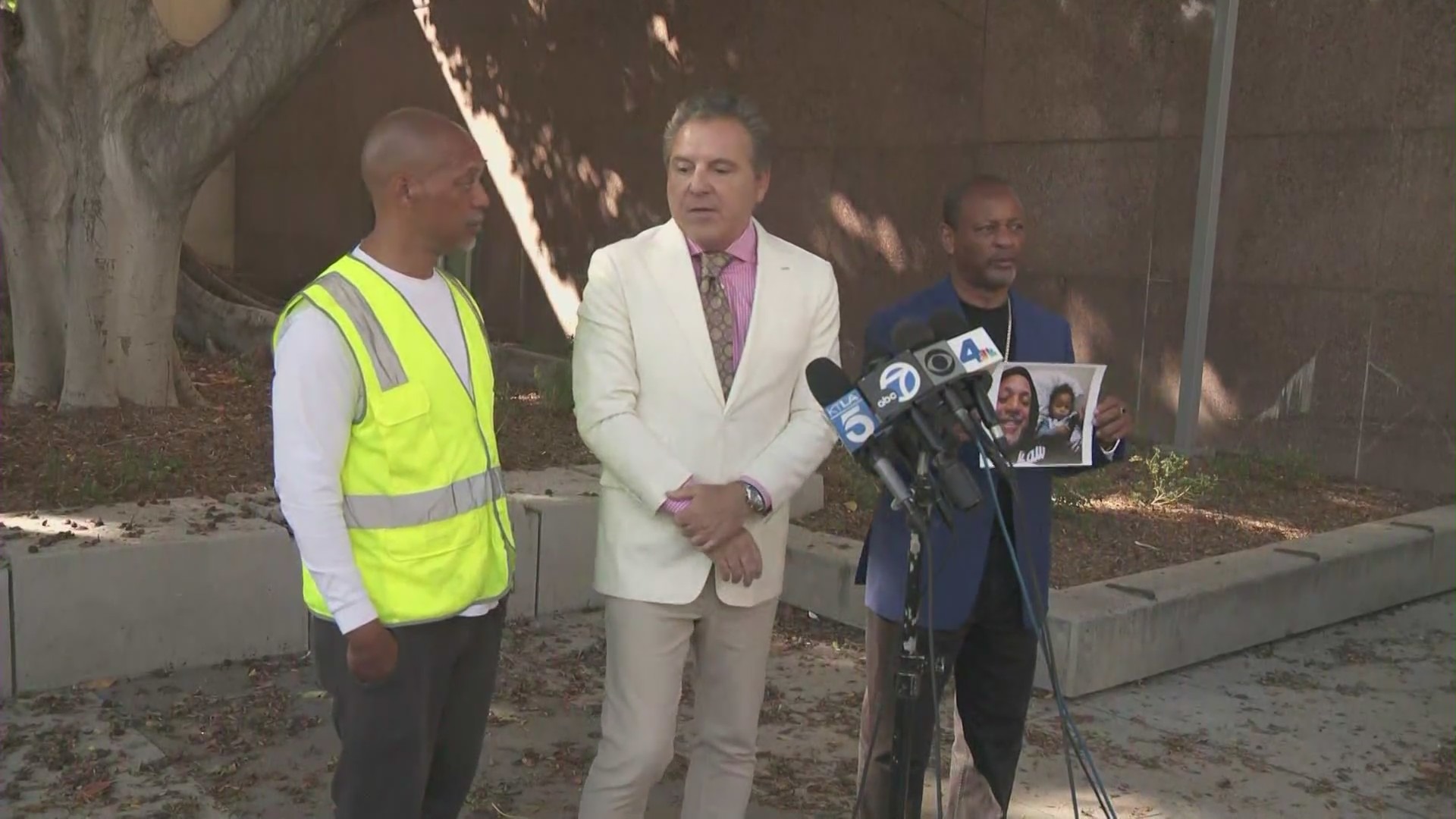 Montise Bulley and his attorney Brian Claypool held a press conference announcing a $65 million wrongful death lawsuit against the Los Angeles County Department of Children and Family Services on June 26, 2024. (KTLA)