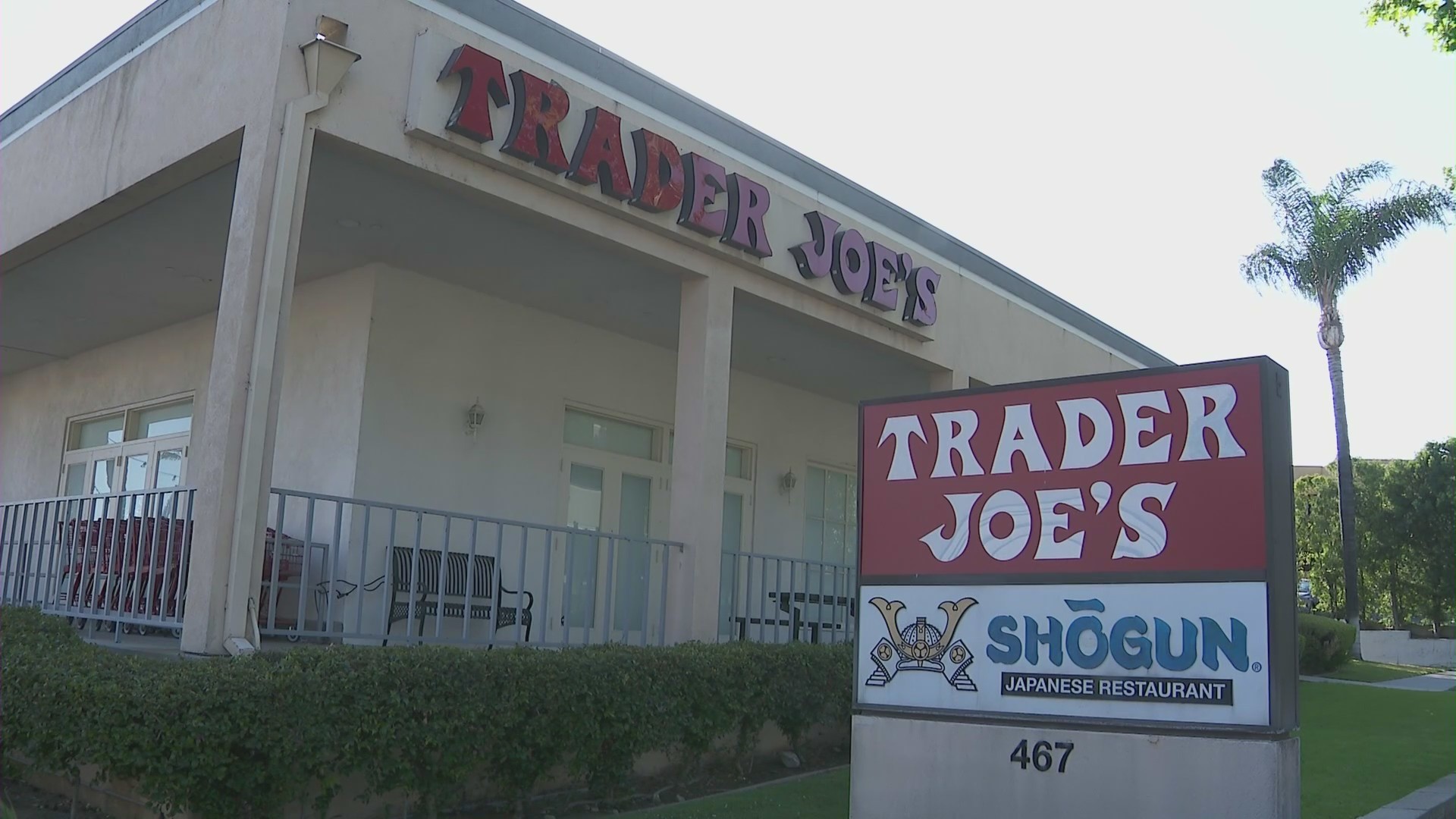 A 73-year-old woman was robbed of her purse at gunpoint by two men outside of a Trader Joe's market in Pasadena on June 26, 2024. (KTLA)