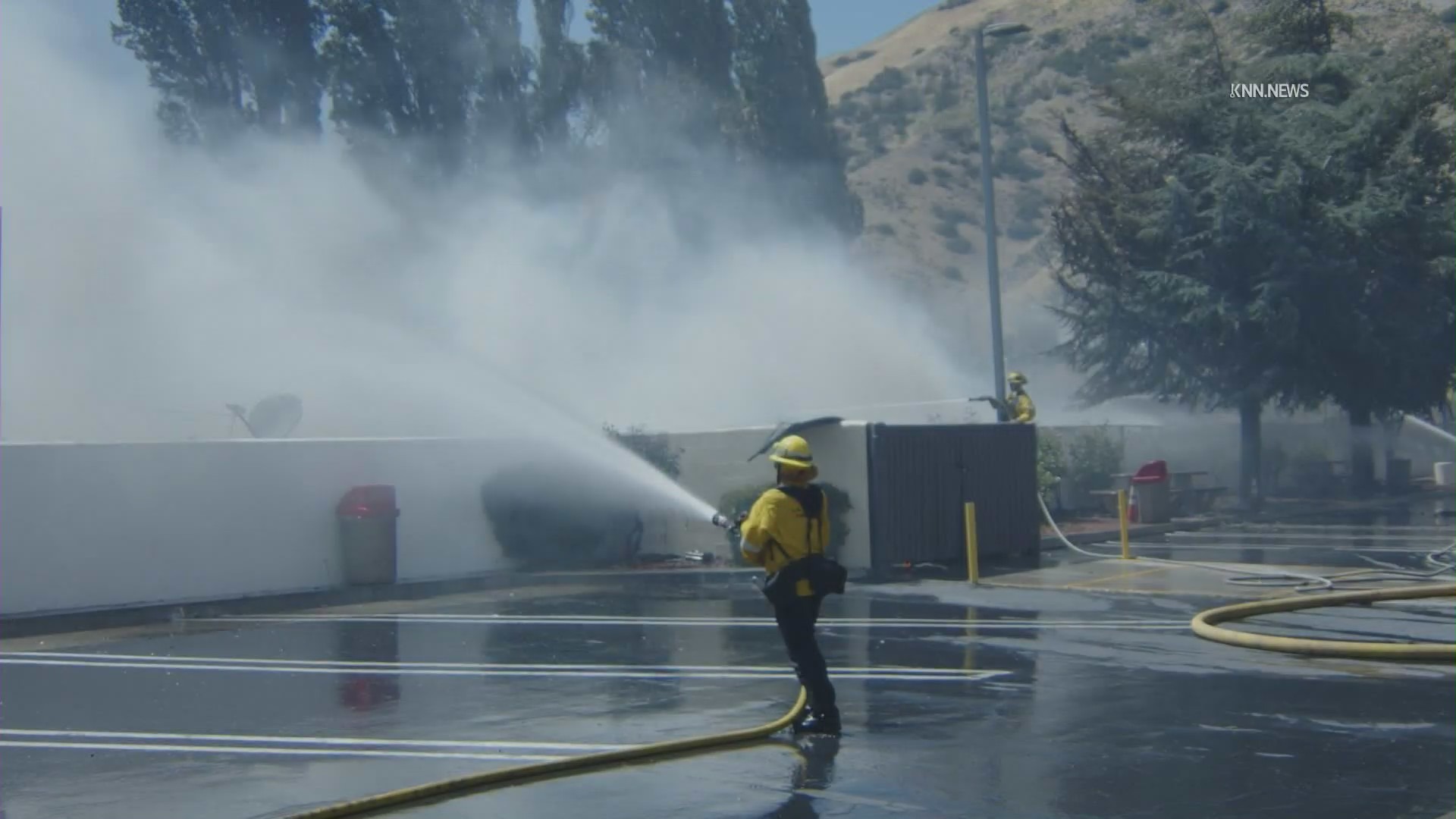 Firefighters battle the Post Fire burning near the 5 Freeway in Gorman on June 15, 2024. (KNN)