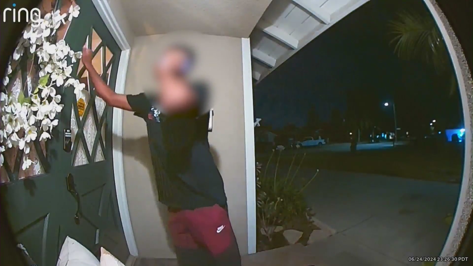 A teen suspect seen knocking on the front door of an Upland home during an attempted home burglary on June 24, 2024. (Jamie Asanovich)