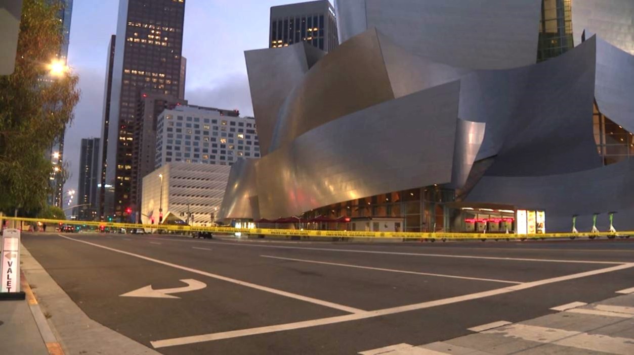 Four people were detained after a violent brawl and reports of a shooting happened outside the Walt Disney Concert Hall in downtown L.A. on June 13, 2024. (KTLA)