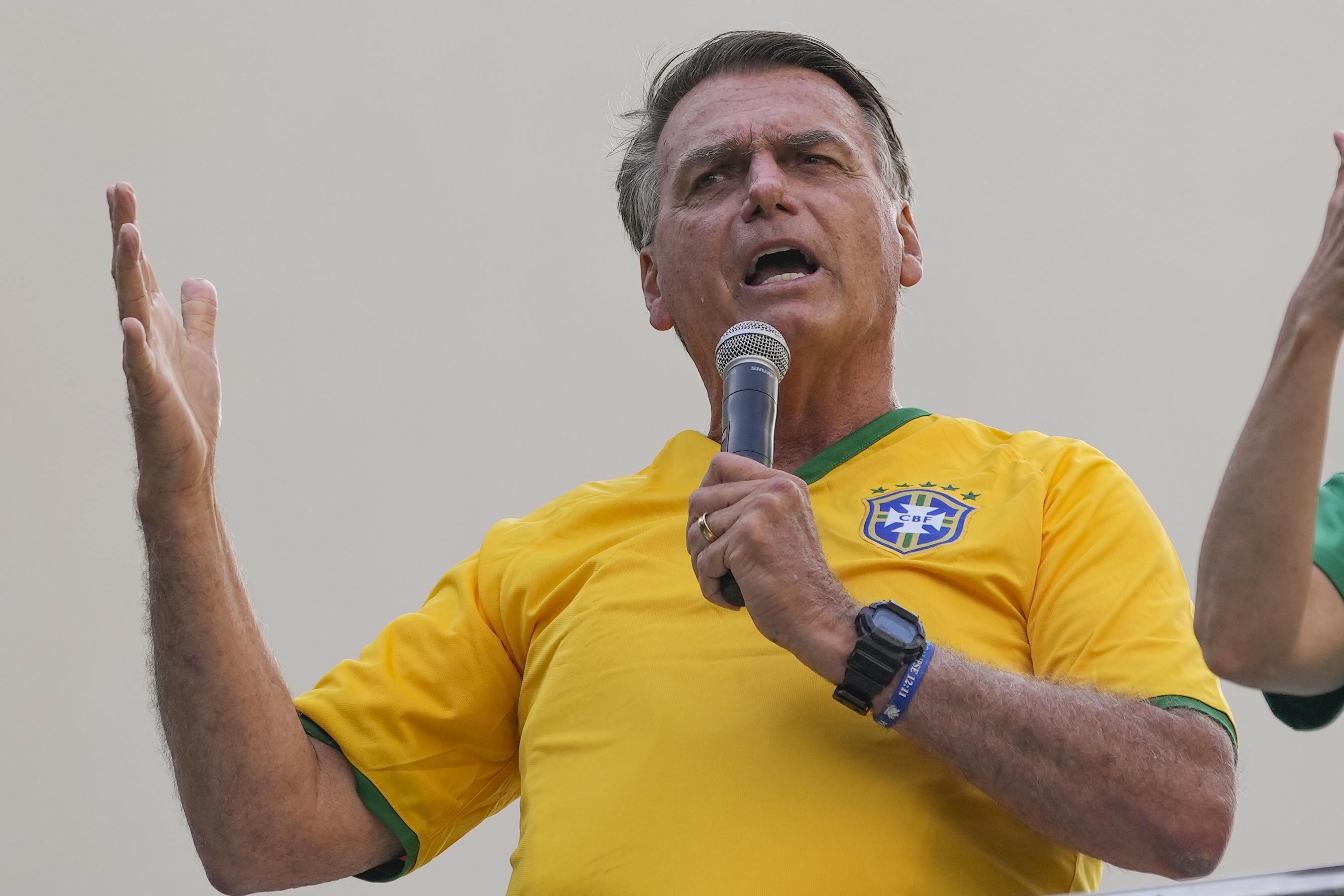 FILE - Former President Jair Bolsonaro addresses supporters during a rally in Sao Paulo, Brazil, Feb. 25, 2024. Brazilian police indicted Bolsonaro on Thursday, July 4, 2024, for money laundering and criminal association, sources say. (AP Photo/Andre Penner, File)
