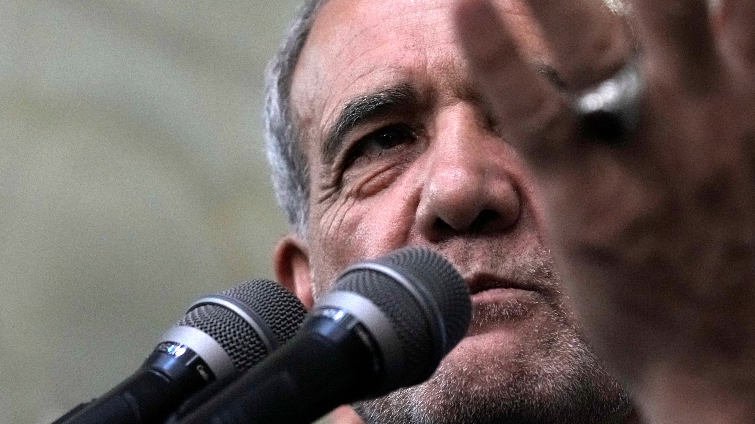 Iran's President-elect Masoud Pezeshkian speaks in a meeting a day after the presidential election, at the shrine of the late revolutionary founder Ayatollah Khomeini, just outside Tehran, Iran, Saturday, July 6, 2024. (AP Photo/Vahid Salemi)