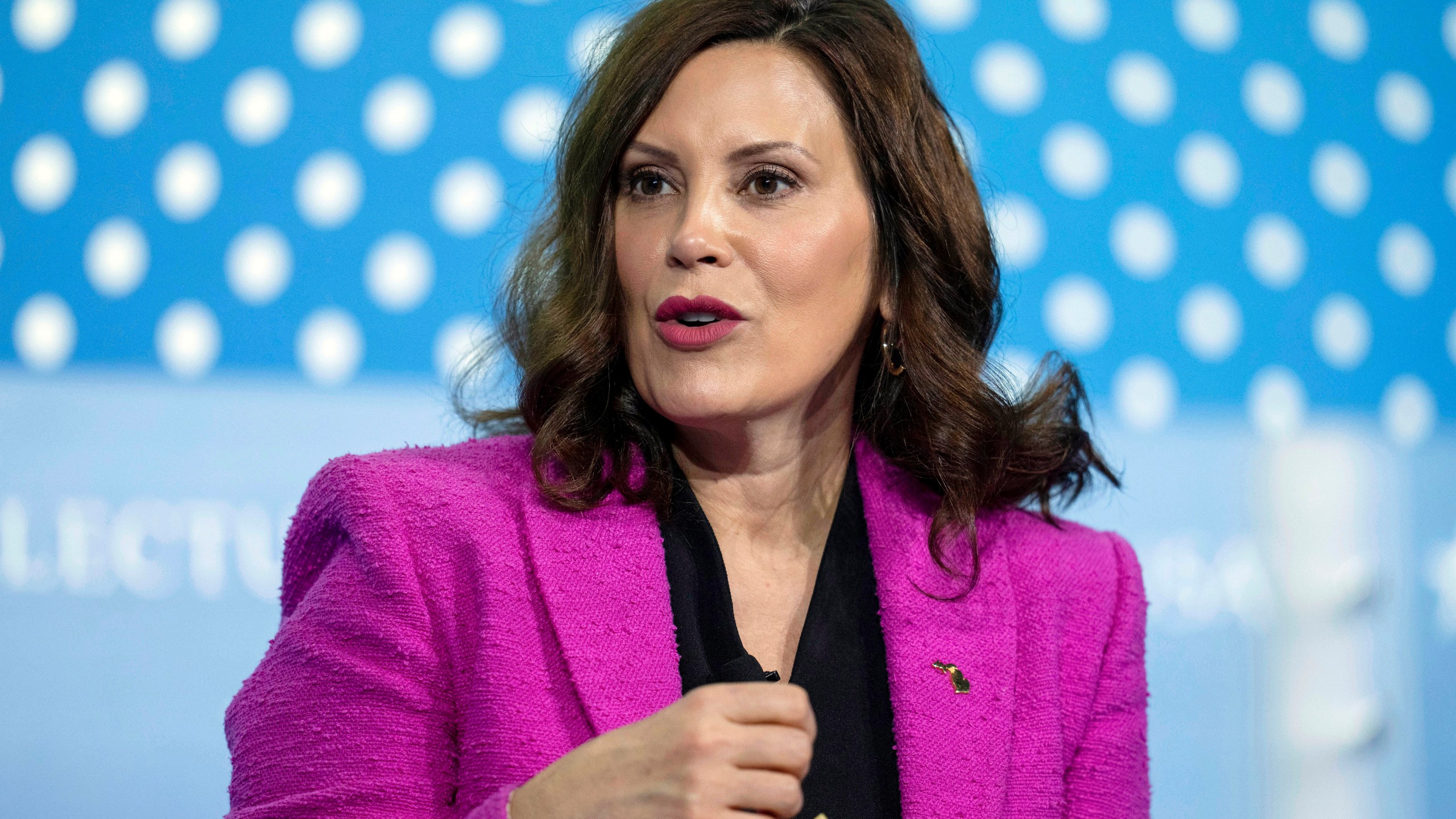 FILE - Michigan Gov. Gretchen Whitmer speaks at the SelectUSA Investment Summit, May 4, 2023, in Oxon Hill, Md. Democrats are circulating several high profile names as potential presidential alternatives including Whitmer, the co-chair of the Biden-Harris campaign who is releasing a memoir titled "True Gretch," that hints at her political future this week. However, Whitmer shut down any possibility of stepping into the race this year in an interview with the Associated Press ahead of the book's launch. (AP Photo/Alex Brandon, File)