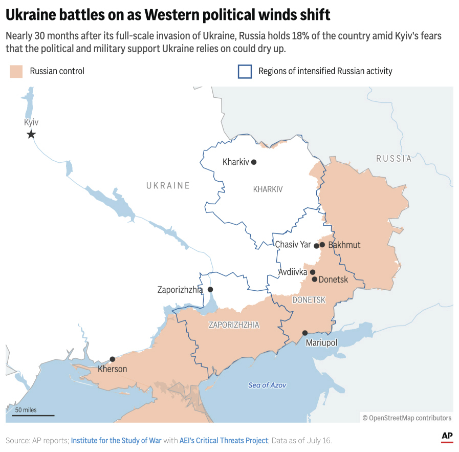 Russian forces hold almost one-fifth of Ukraine's territory as it continues a push to capture its neighbor. (AP Digital Embed)