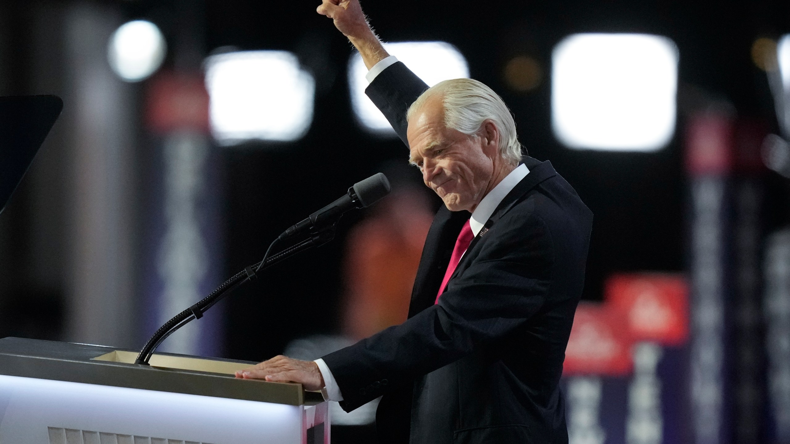 Peter Navarro speaks during the Republican National Convention Wednesday, July 17, 2024, in Milwaukee. (AP Photo/Charles Rex Arbogast)