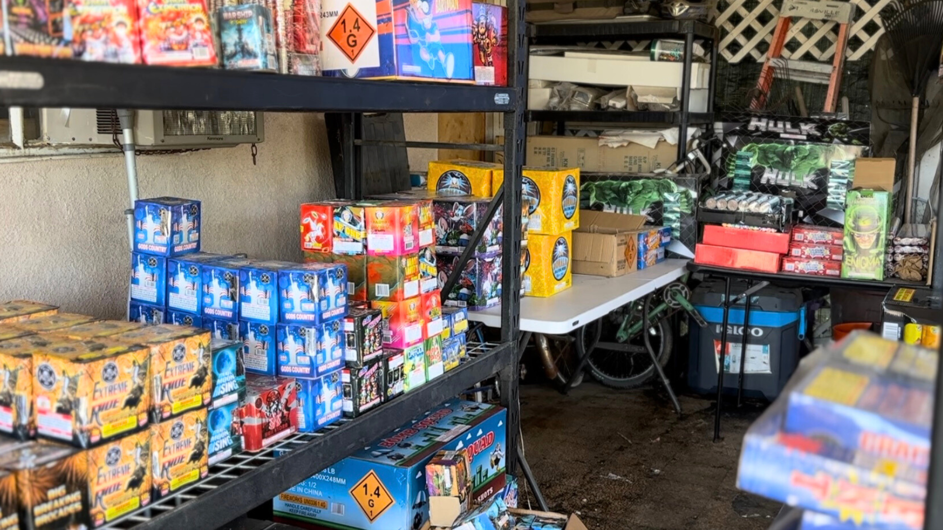 A cache of illegal fireworks weighing around 1,000 pounds, along with nearly 100 destructive devices were found at a Riverside home on June 20, 2024. (Riverside Police Department)