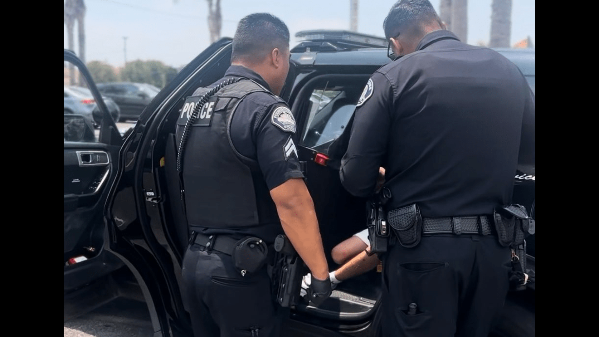 Four burglary suspects were seen sprinting away after crashing their car during a pursuit in Fountain Valley on July 11, 2024. (Fountain Valley Police Department)