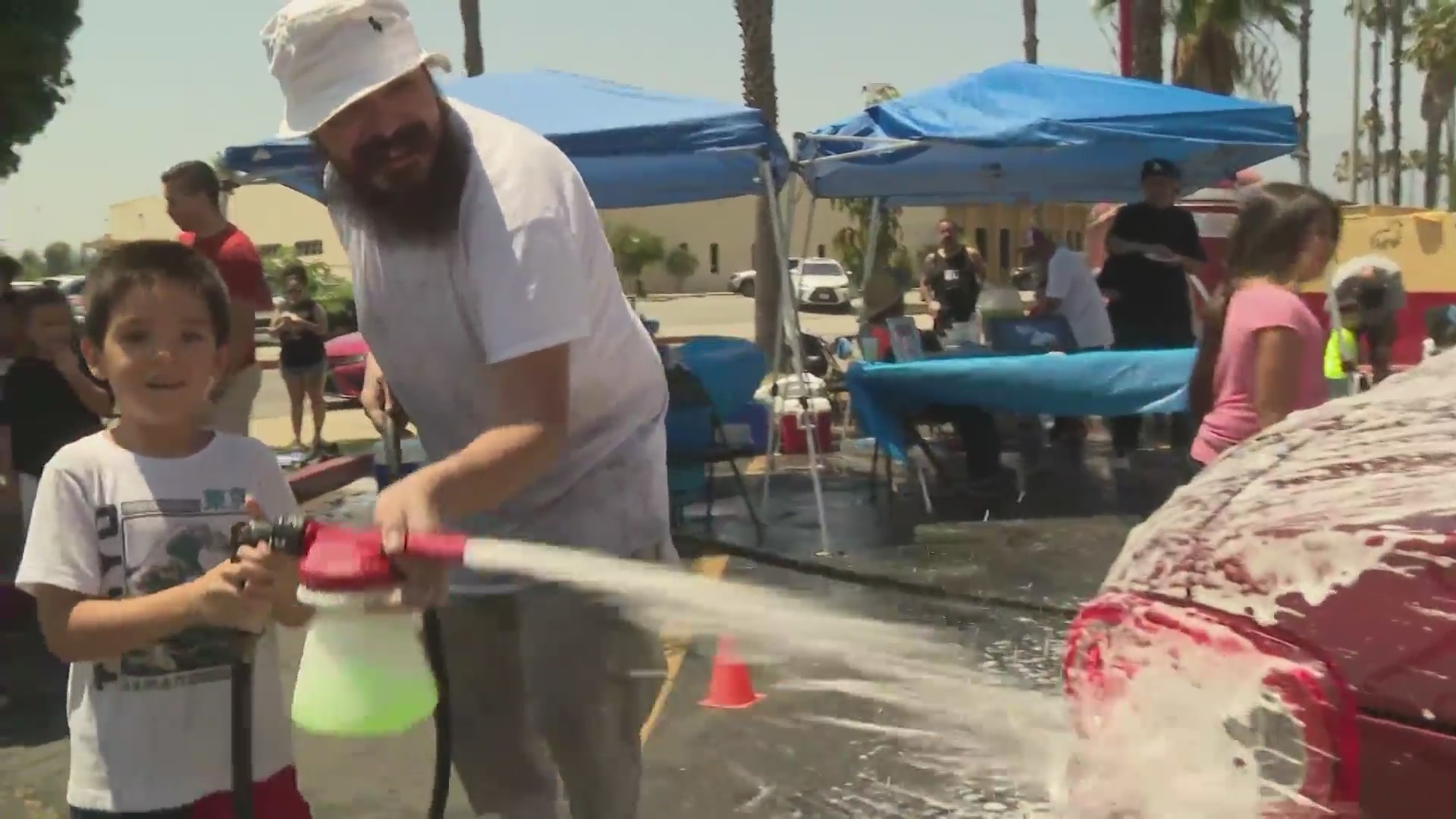 Loved ones hosted a car wash fundraiser on July 6, 2024 to raise money for Anthony Brieno's funeral. (KTLA)