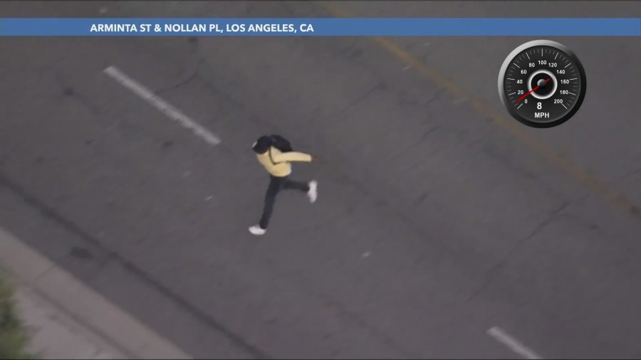 The suspect ditched the stolen children's hospital van and ran into a nearby Home Depot store in Panorama City on July 2, 2024. (KTLA)