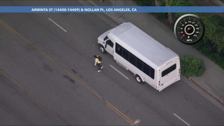 The suspect ditched the stolen children's hospital van and ran into a nearby Home Depot store in Panorama City on July 2, 2024. (KTLA)