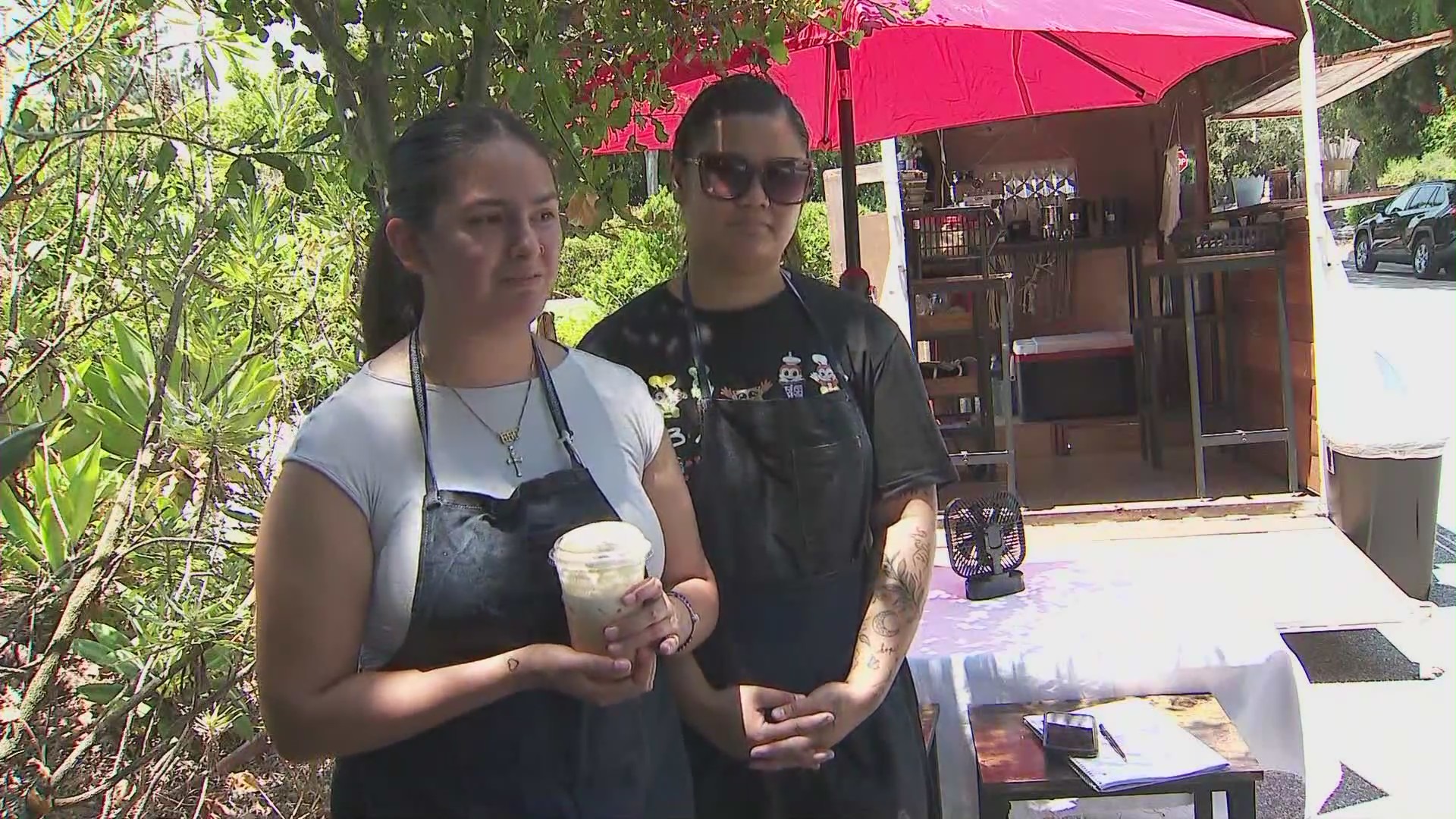 The young entrepreneurs of Ka-Ibigan Cafe speaking to KTLA on July 9, 2024.