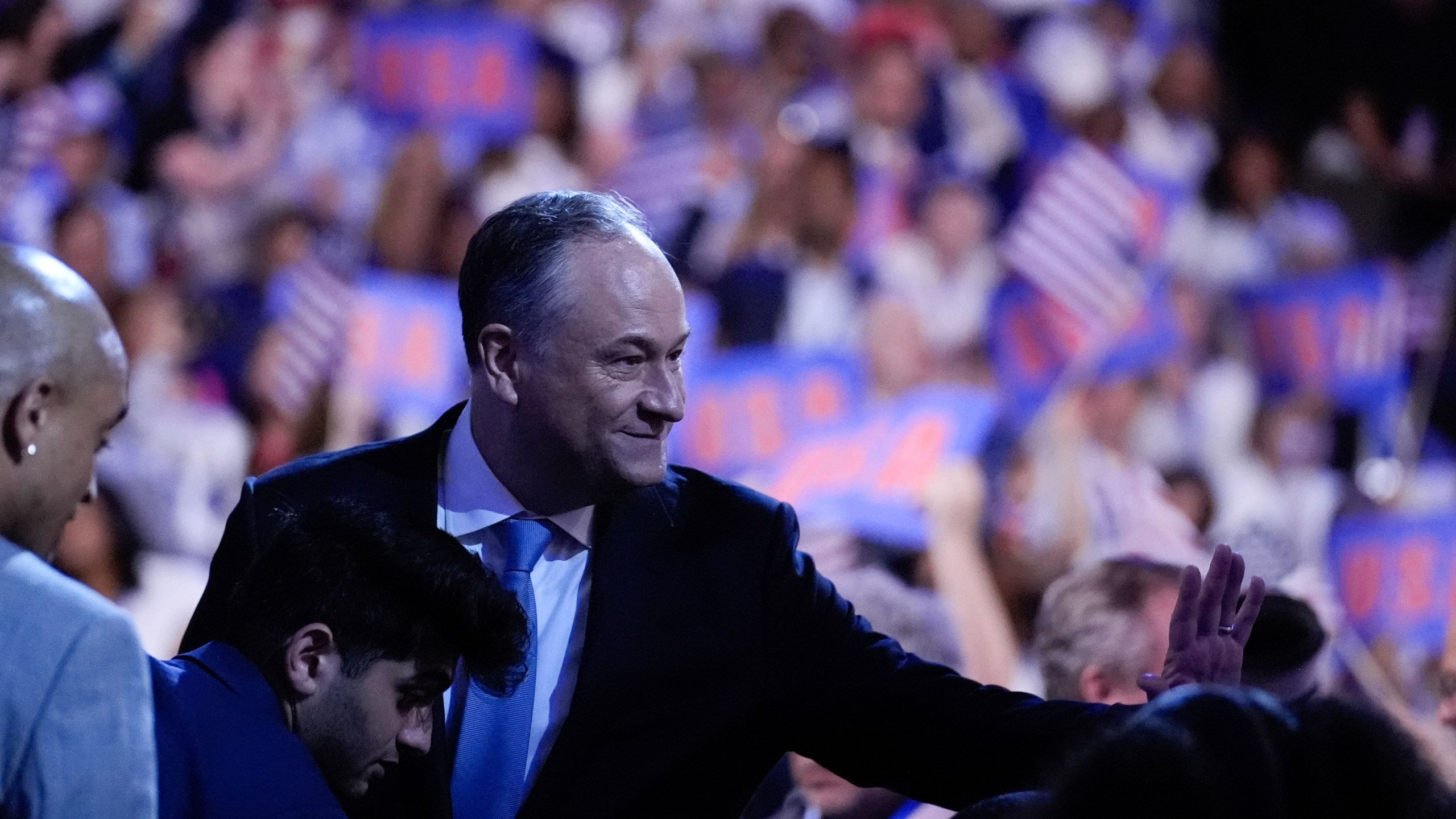 Second gentleman Douglas Emhoff arrives at the Democratic National Convention Thursday, Aug. 22, 2024, in Chicago. (AP Photo/Brynn Anderson)