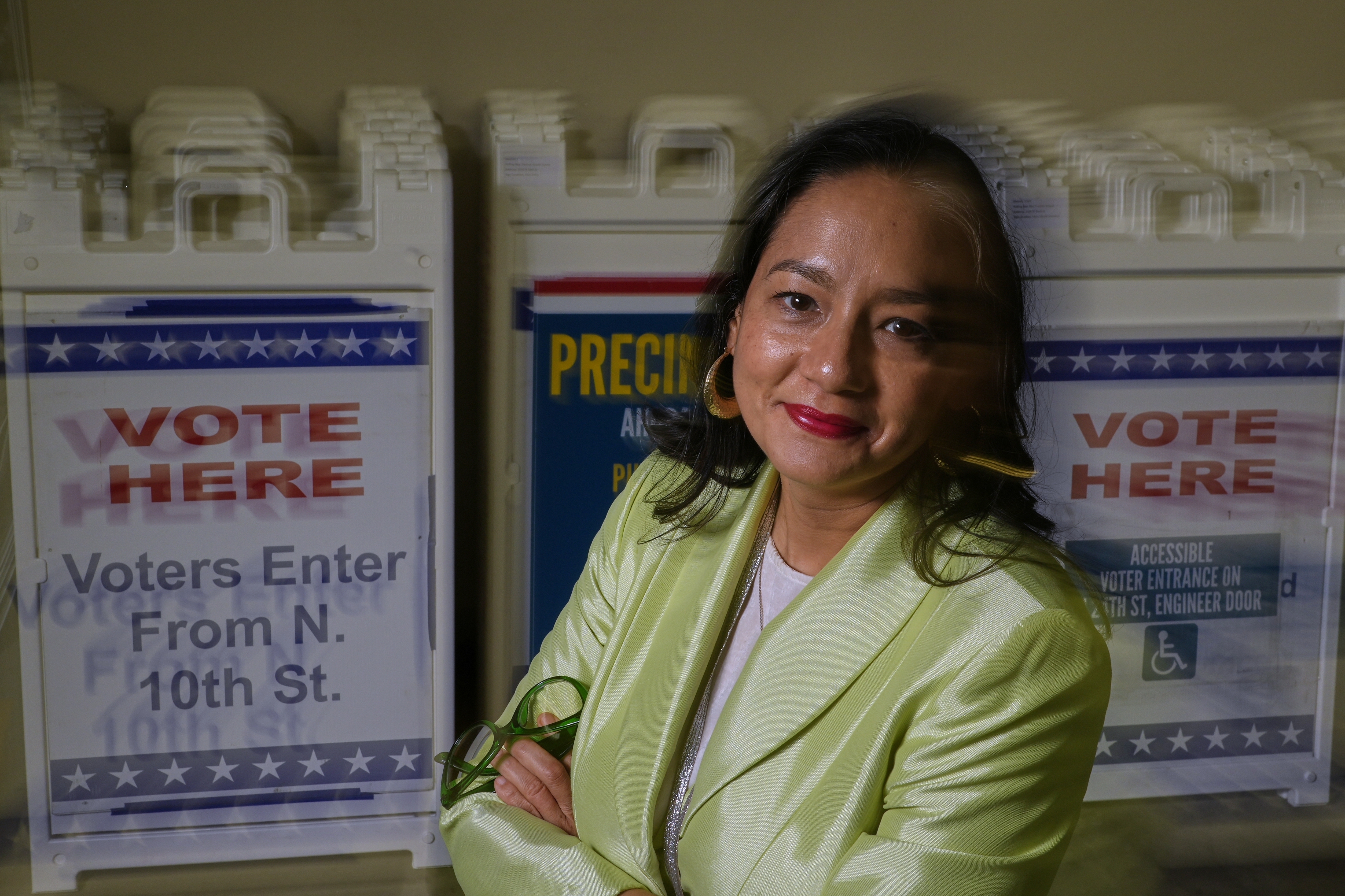 Milwaukee's election administrator Paulina Gutierrez poses for a photo Monday, Sept. 16, 2024, in the city's election operation center in Milwaukee. (AP Photo/Morry Gash)