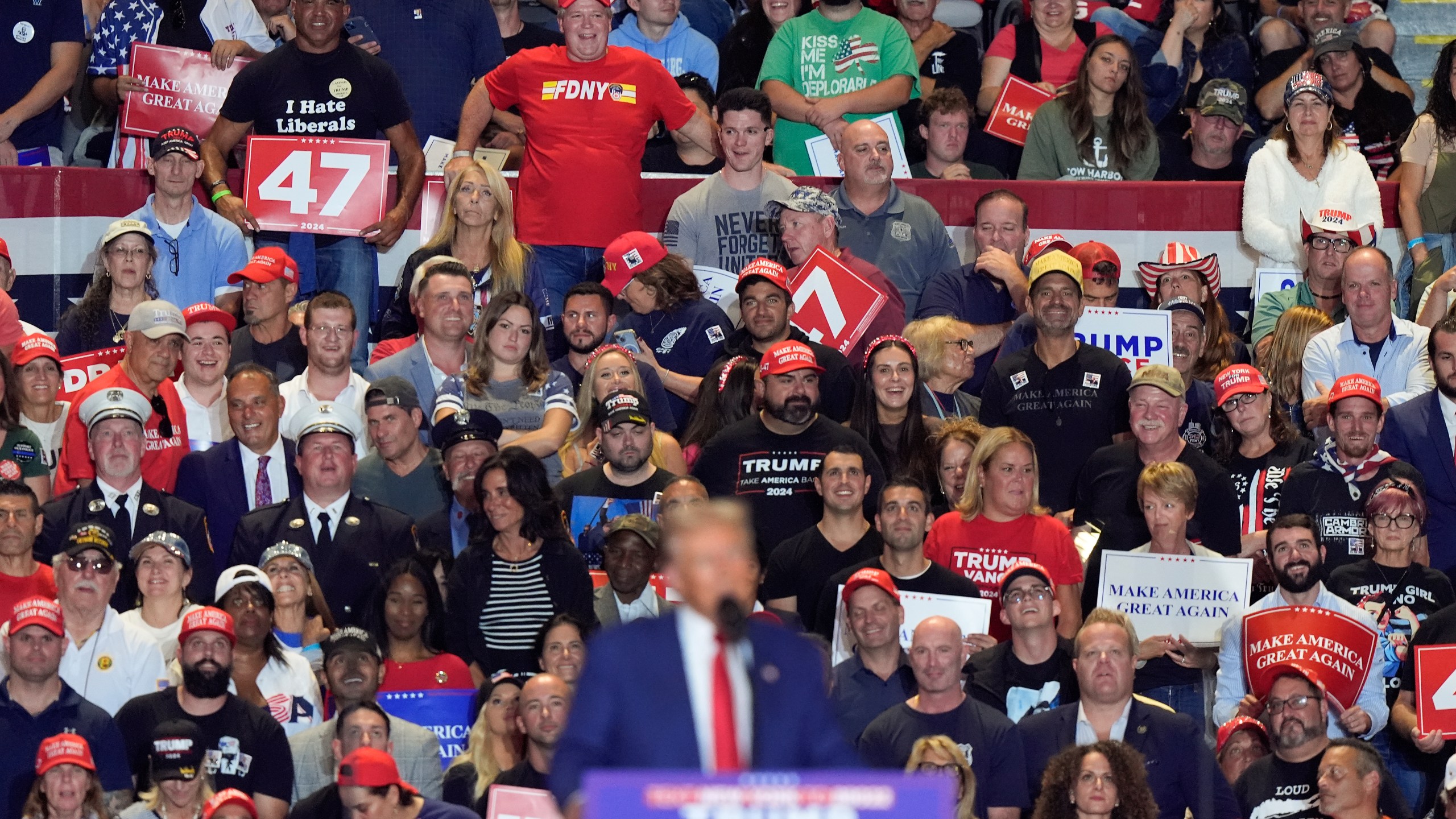 Republican presidential nominee former President Donald Trump, speaks during a campaign event, Wednesday, Sept. 18, 2024, in Uniondale, N.Y. (AP Photo/Frank Franklin II)