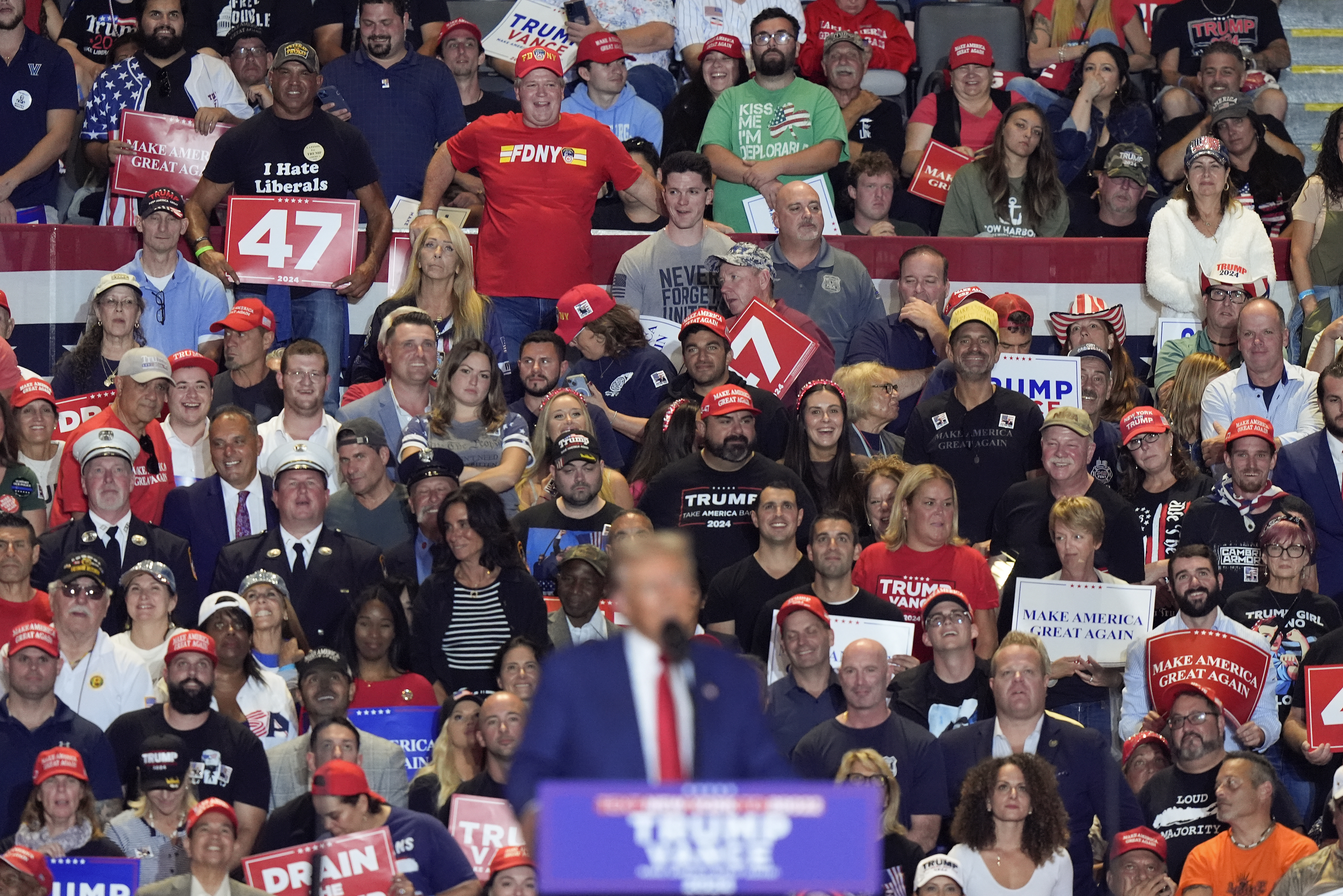 Republican presidential nominee former President Donald Trump, speaks during a campaign event, Wednesday, Sept. 18, 2024, in Uniondale, N.Y. (AP Photo/Frank Franklin II)