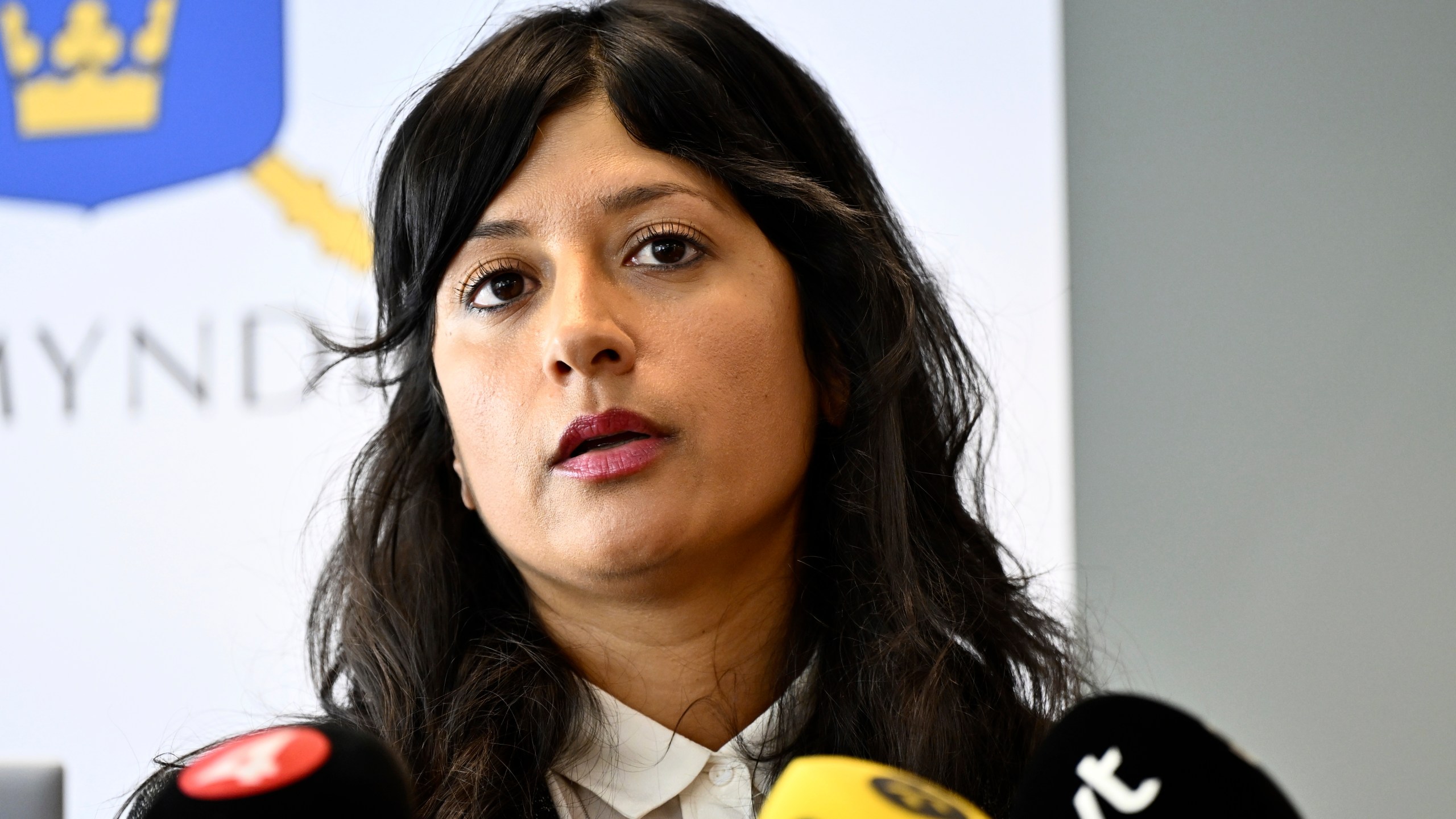 Prosecutor Reena Devgun speaks during a press conference regarding the indictment of a 52-year-old woman, associated with the Islamic State group, with genocide, crimes against humanity and serious war crimes against Yazidi women and children in Syria, in Stockholm, Thursday, Sept. 19, 2024. (Anders Wiklund/TT News Agency via AP)