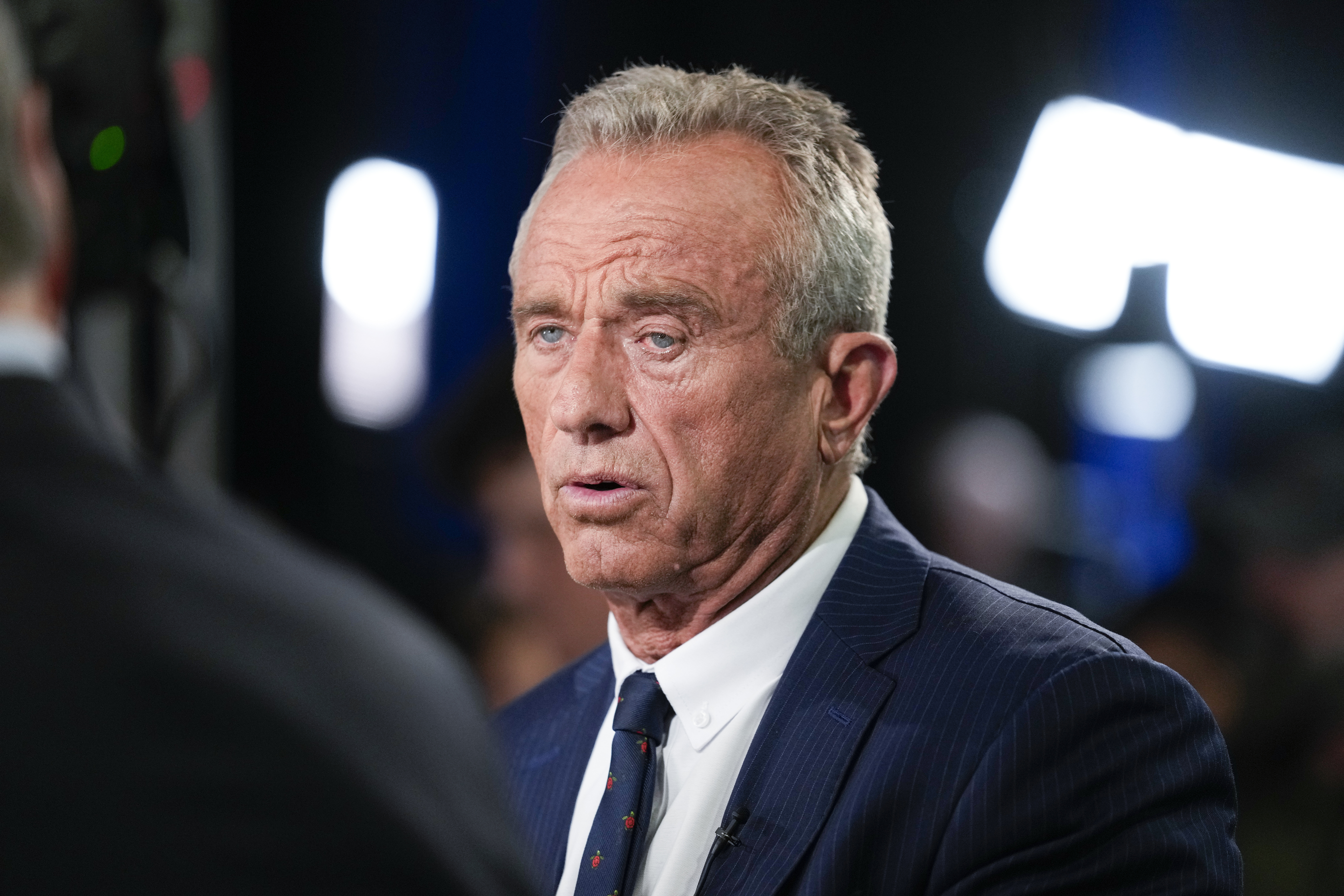 Robert F. Kennedy, Jr. in the spin room after a presidential debate between Republican presidential nominee former President Donald Trump and Democratic presidential nominee Vice President Kamala Harris, Tuesday, Sept. 10, 2024, in Philadelphia. (AP Photo/Matt Rourke)