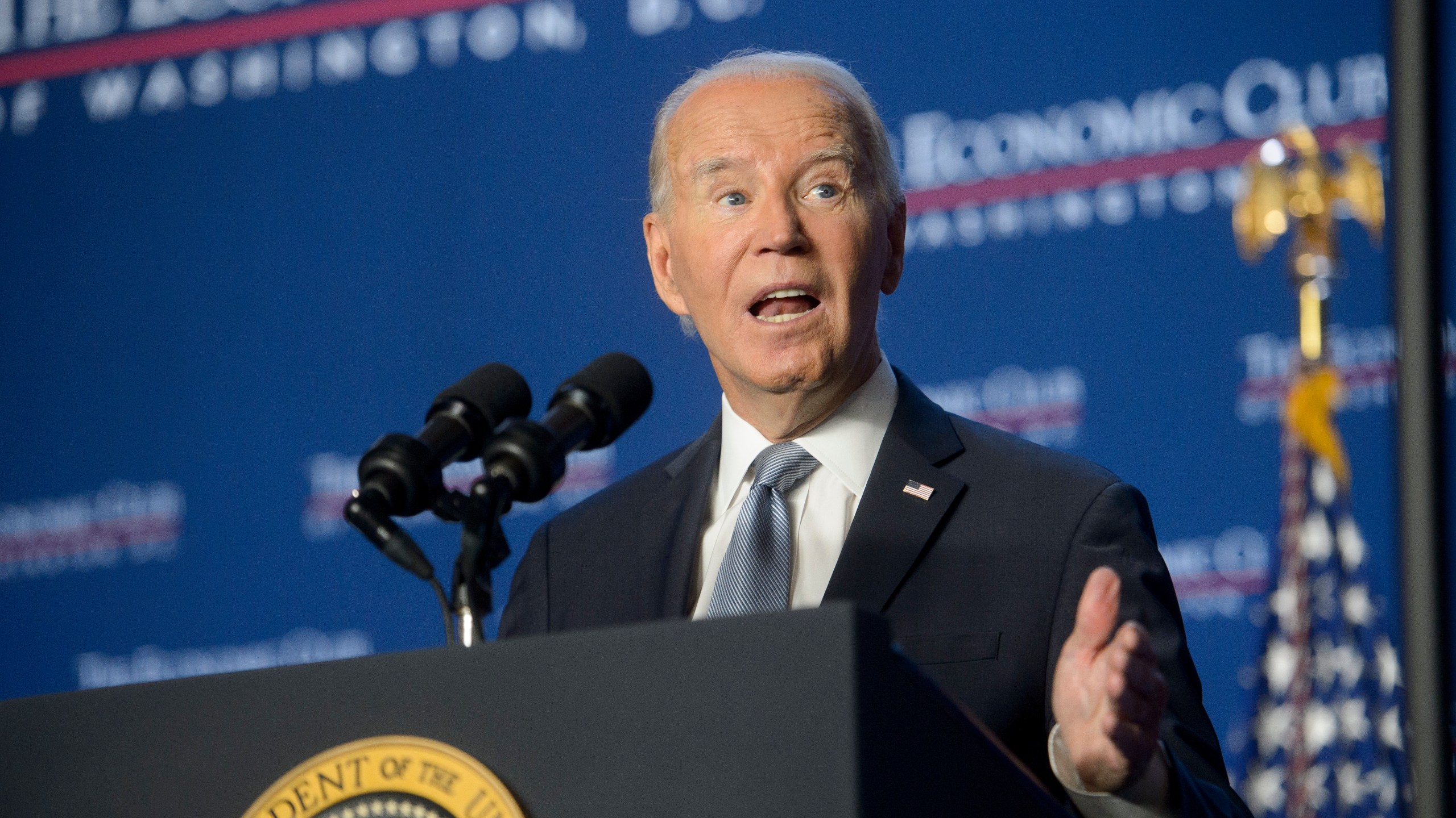 President Joe Biden delivers remarks at the Economic Club of Washington, Wednesday, Sept. 18, 2024, in Washington. (AP Photo/Rod Lamkey, Jr.)