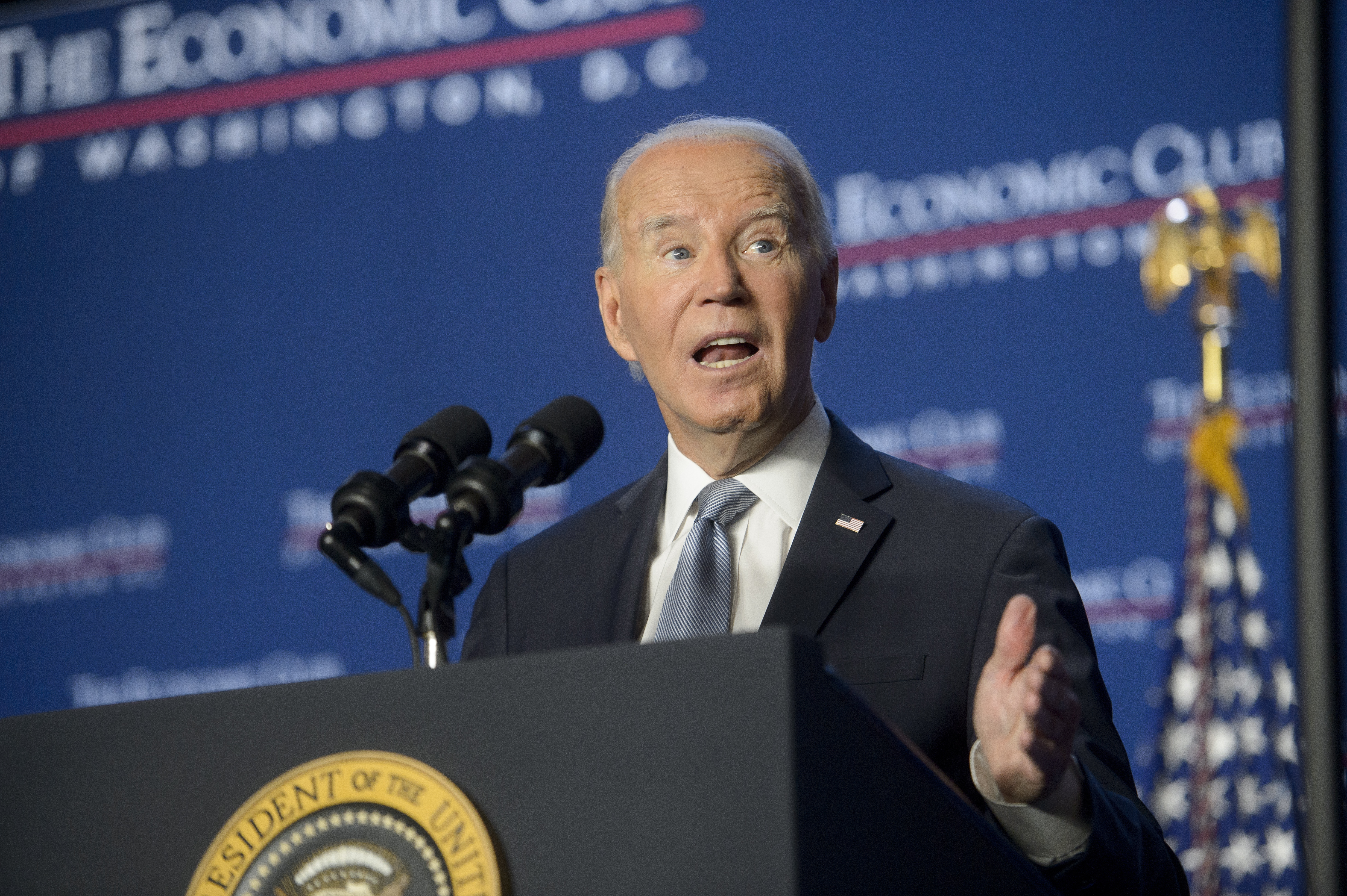 President Joe Biden delivers remarks at the Economic Club of Washington, Wednesday, Sept. 18, 2024, in Washington. (AP Photo/Rod Lamkey, Jr.)