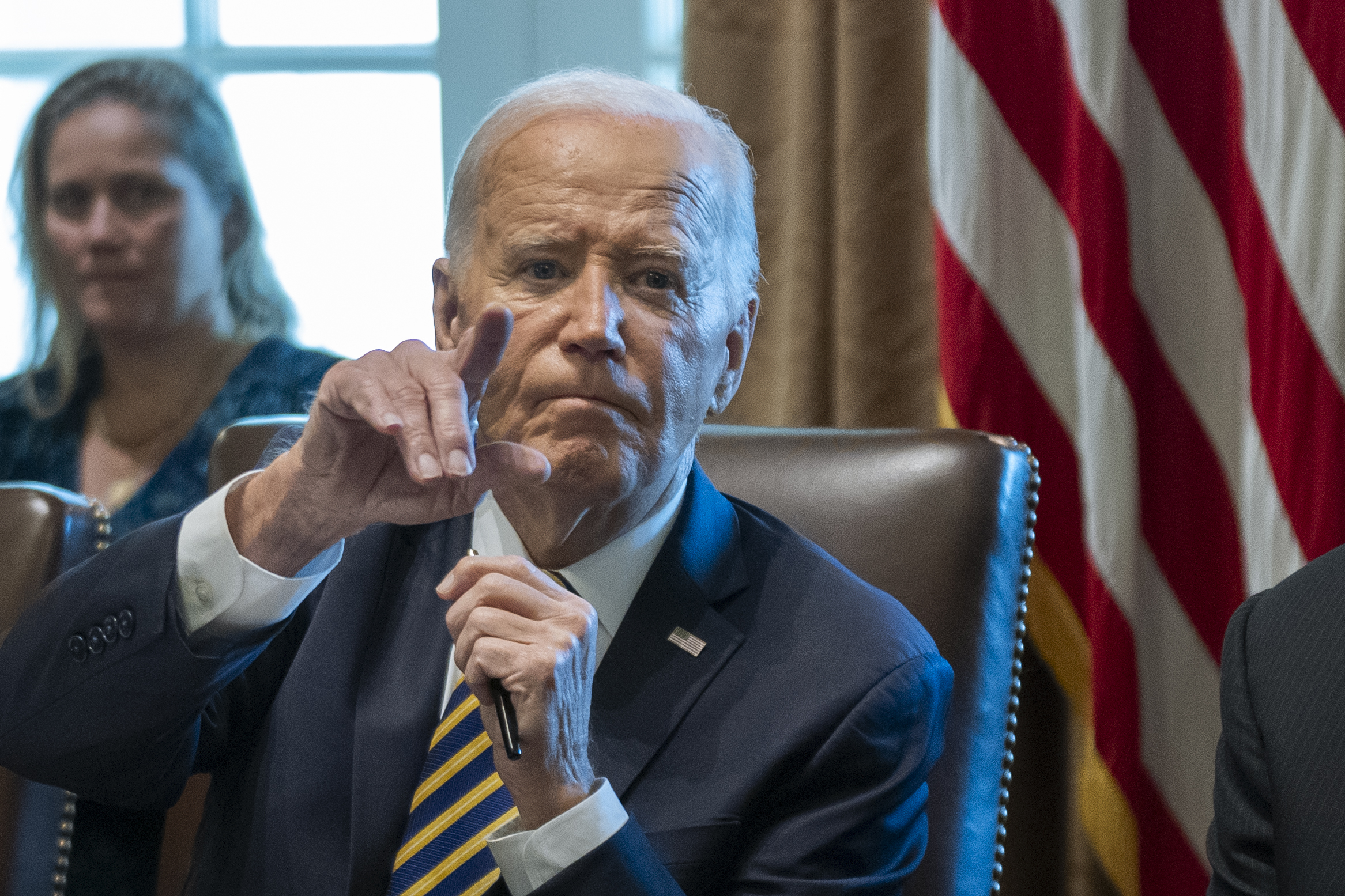 President Joe Biden speaks during a meeting with the members of his cabinet and first lady Jill Biden, in the Cabinet Room of the White House, Friday, Sept. 20, 2024. (AP Photo/Manuel Balce Ceneta)