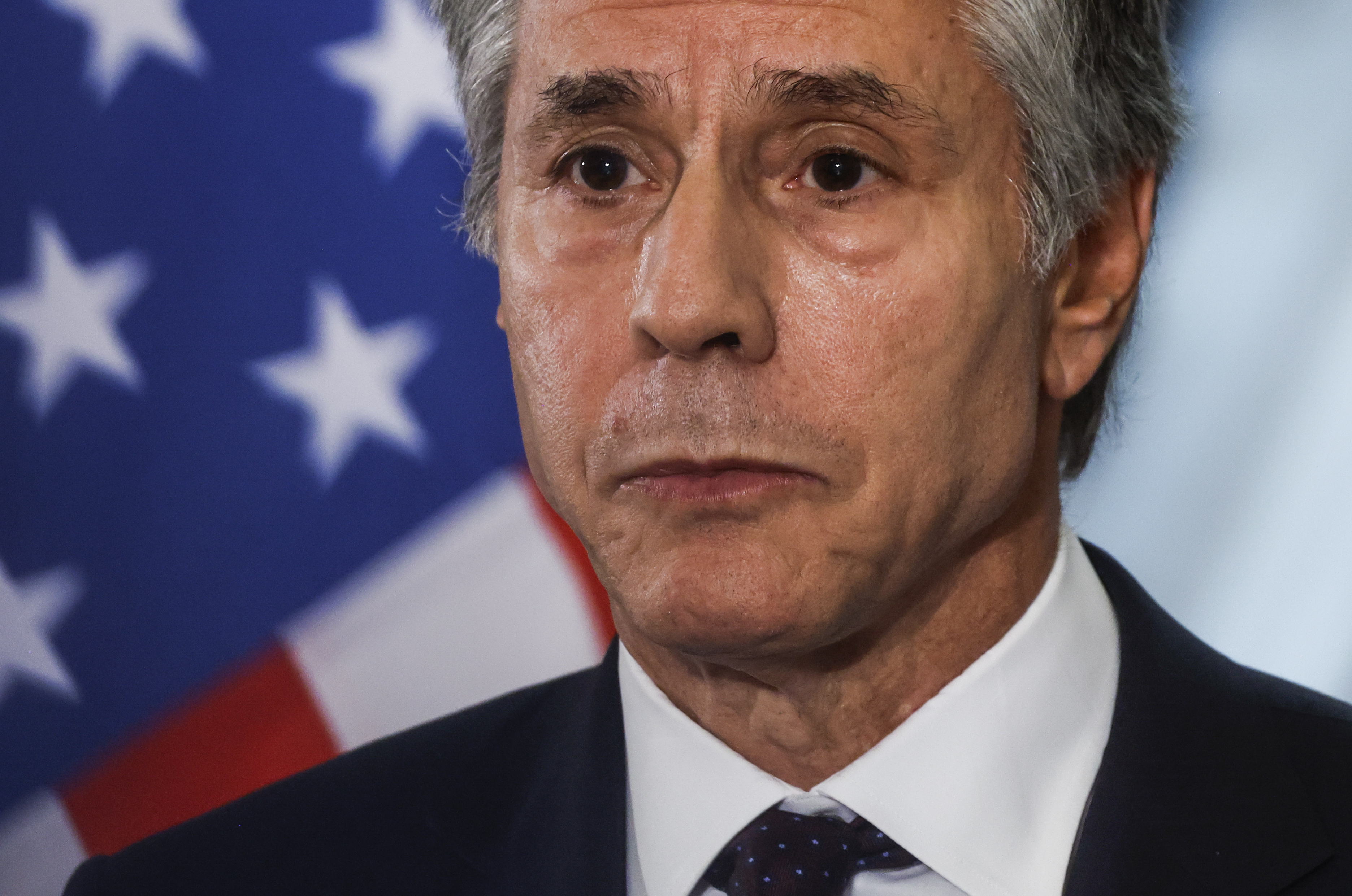 U.S. Secretary of State Antony Blinken attends a joint press conference with Egypt's Foreign Minister Badr Abdelatty in Tahrir Palace in Cairo, Egypt Wednesday, Sept. 18, 2024. (Evelyn Hockstein/Pool Photo via AP)