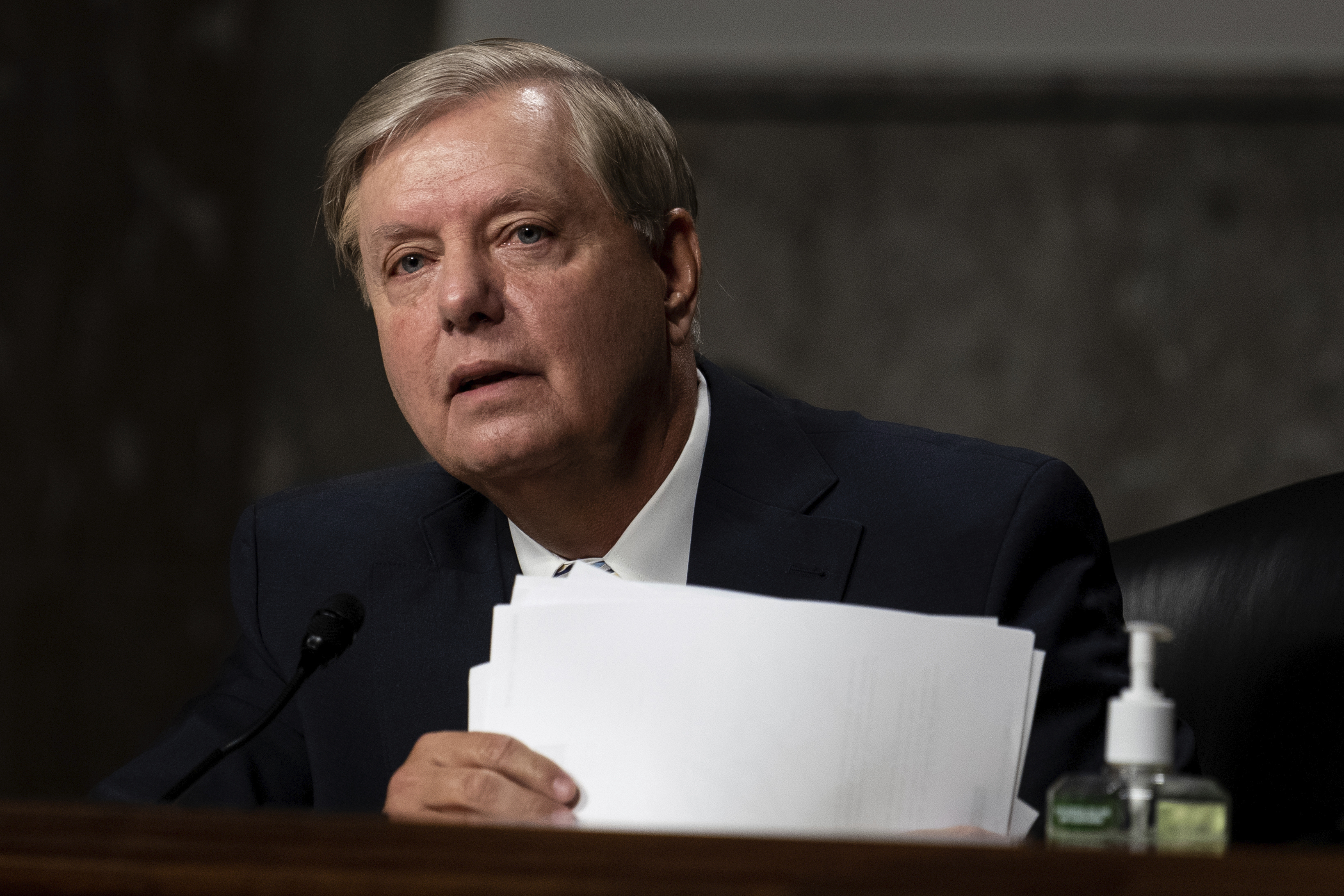 FILE - Senate Judiciary Committee chairman Sen. Lindsey Graham, R-S.C., speaks during a Senate Judiciary Committee oversight hearing on Capitol Hill in Washington, Aug. 5, 2020. (Erin Schaff/The New York Times via AP, Pool, File)