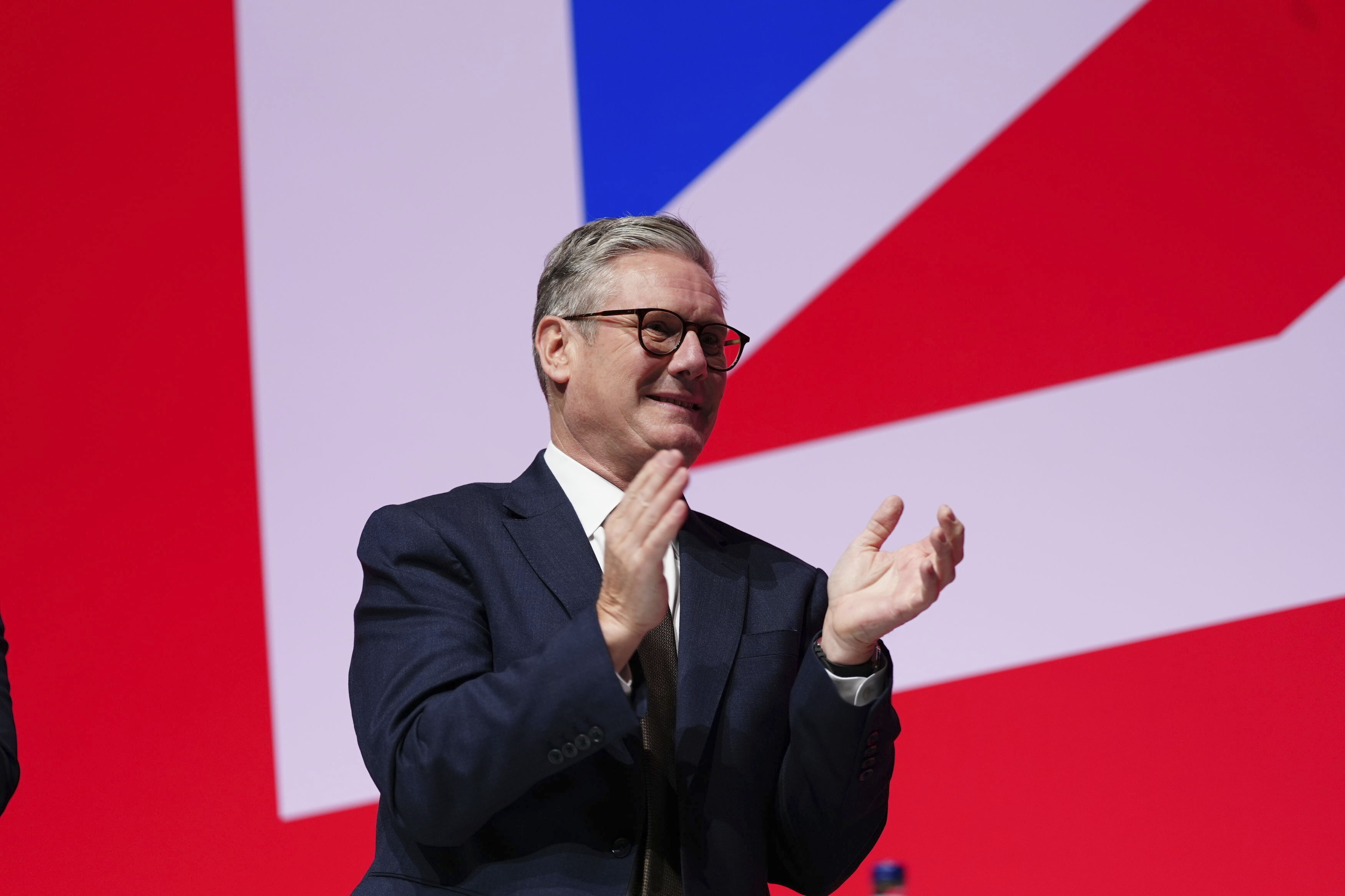 Britain's Prime Minister Keir Starmer attends the Labour Party Conference in Liverpool, England, Sunday Sept. 22, 2024. (Peter Byrne/PA via AP)