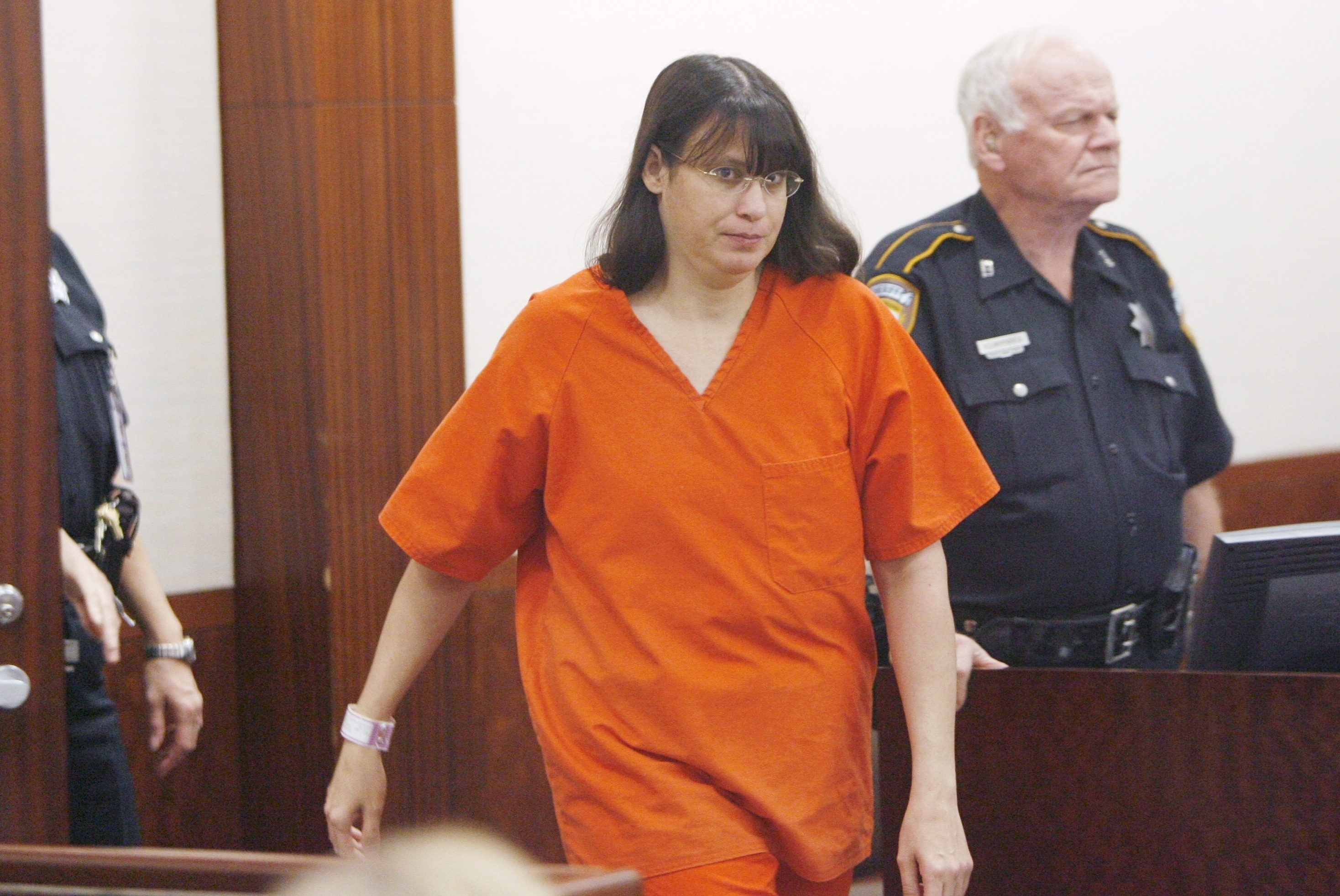 FILE - Andrea Yates walks into the courtroom for a hearing, July 27, 2006, in Houston, where she was committed to the maximum-security North Texas State Hospital in Vernon, Texas. (Brett Coomer/Houston Chronicle via AP, Pool, File)