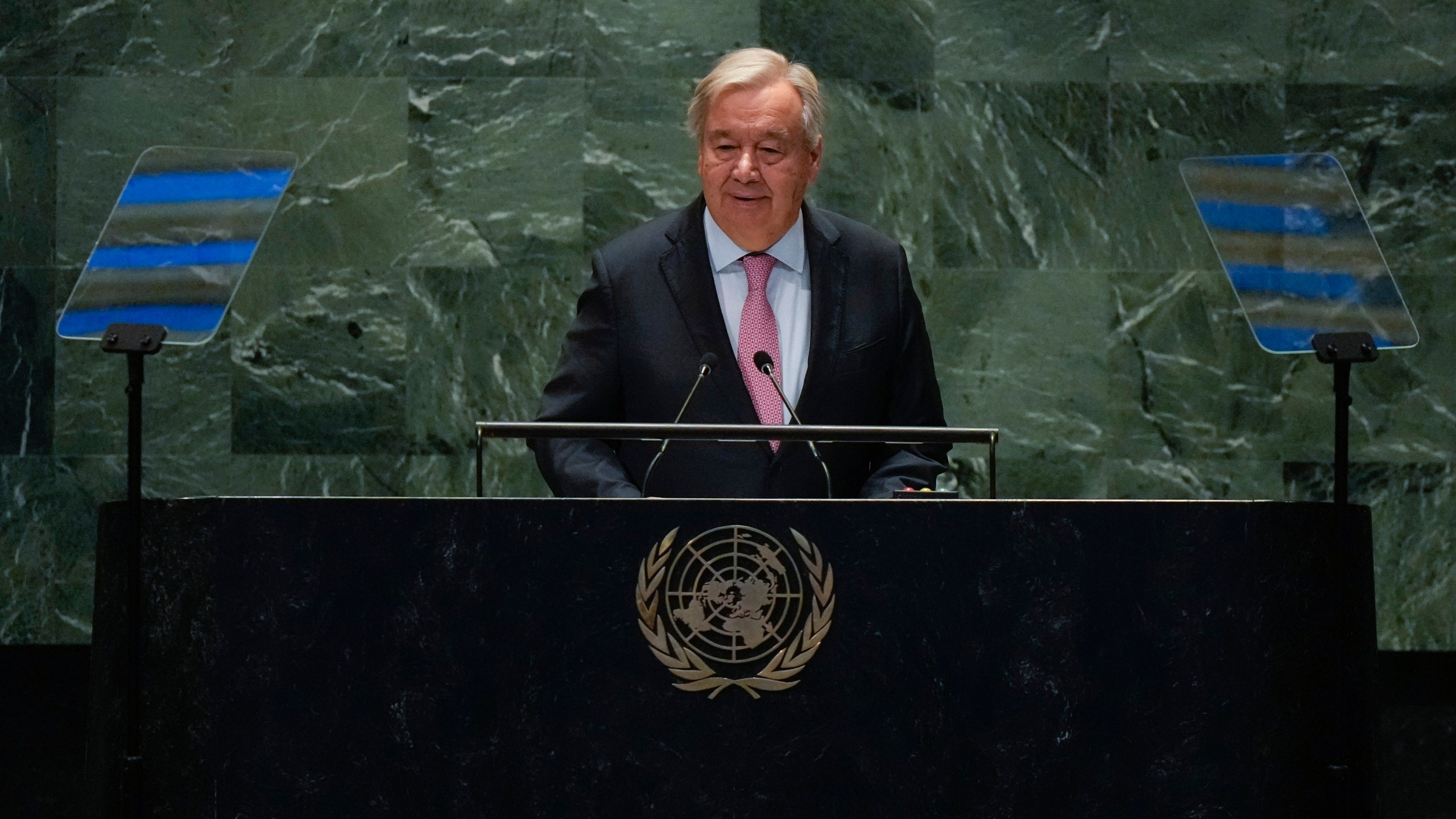 António Guterres, United Nations Secretary-General, speaks to the United Nations General Assembly during the Summit for the Future, Sunday, Sept. 22, 2024 at U.N. headquarters. (AP Photo/Frank Franklin II)