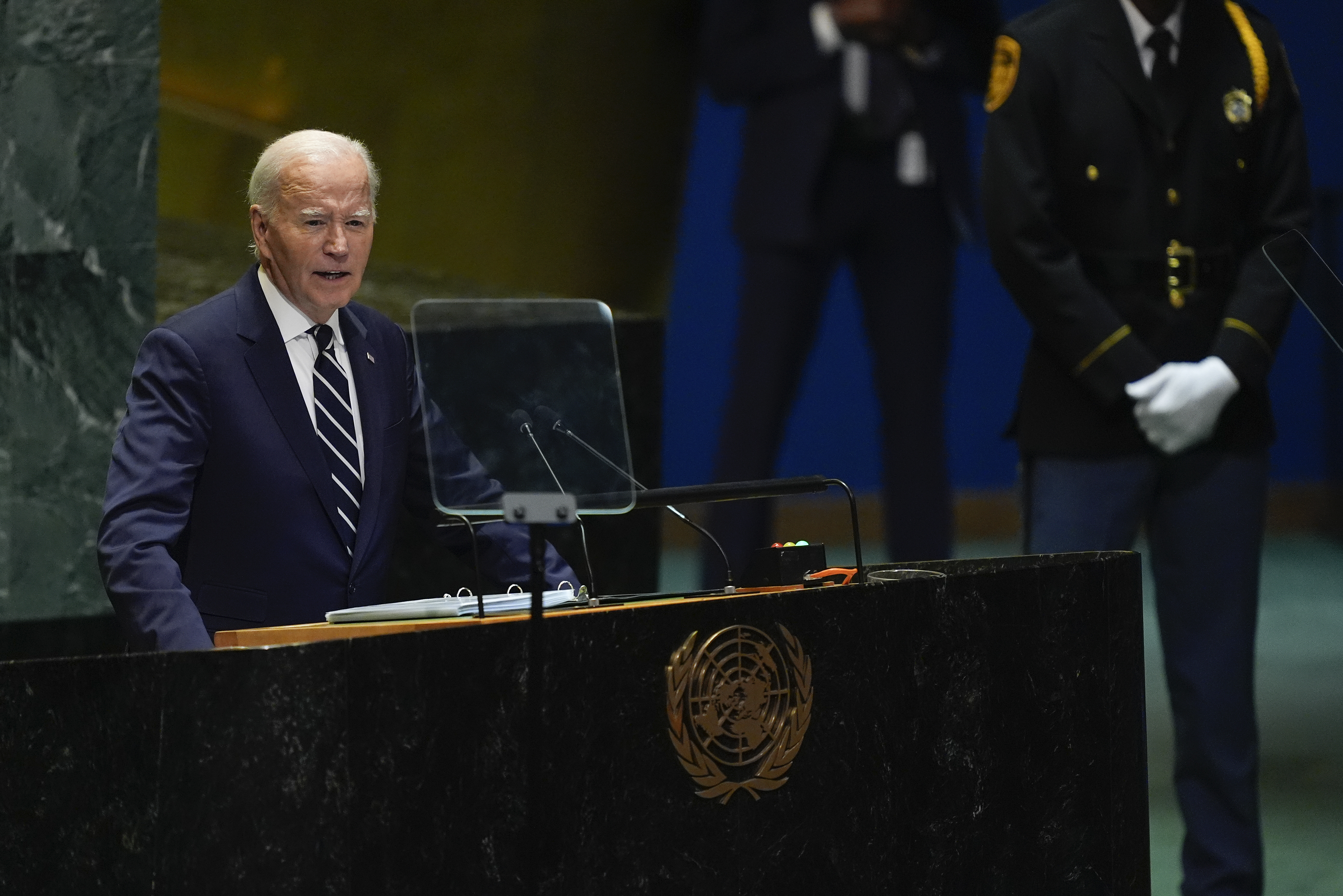 President Joe Biden addresses the 79th session of the United Nations General Assembly, Tuesday, Sept. 24, 2024, at UN headquarters. (AP Photo/Julia Demaree Nikhinson)