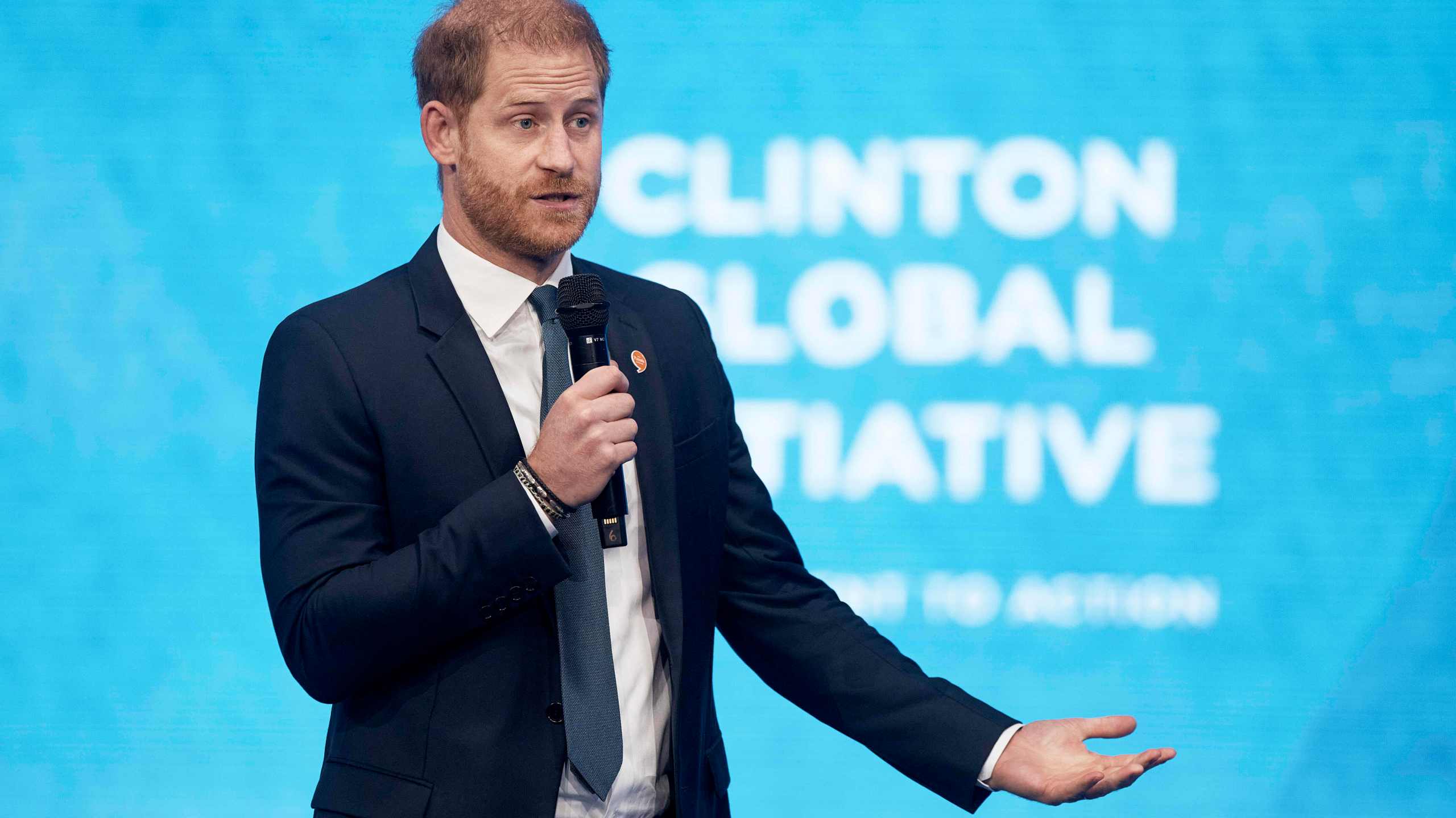 Prince Harry speaks during the Clinton Global Initiative, Tuesday, Sept. 24, 2024, in New York. (AP Photo/Andres Kudacki)