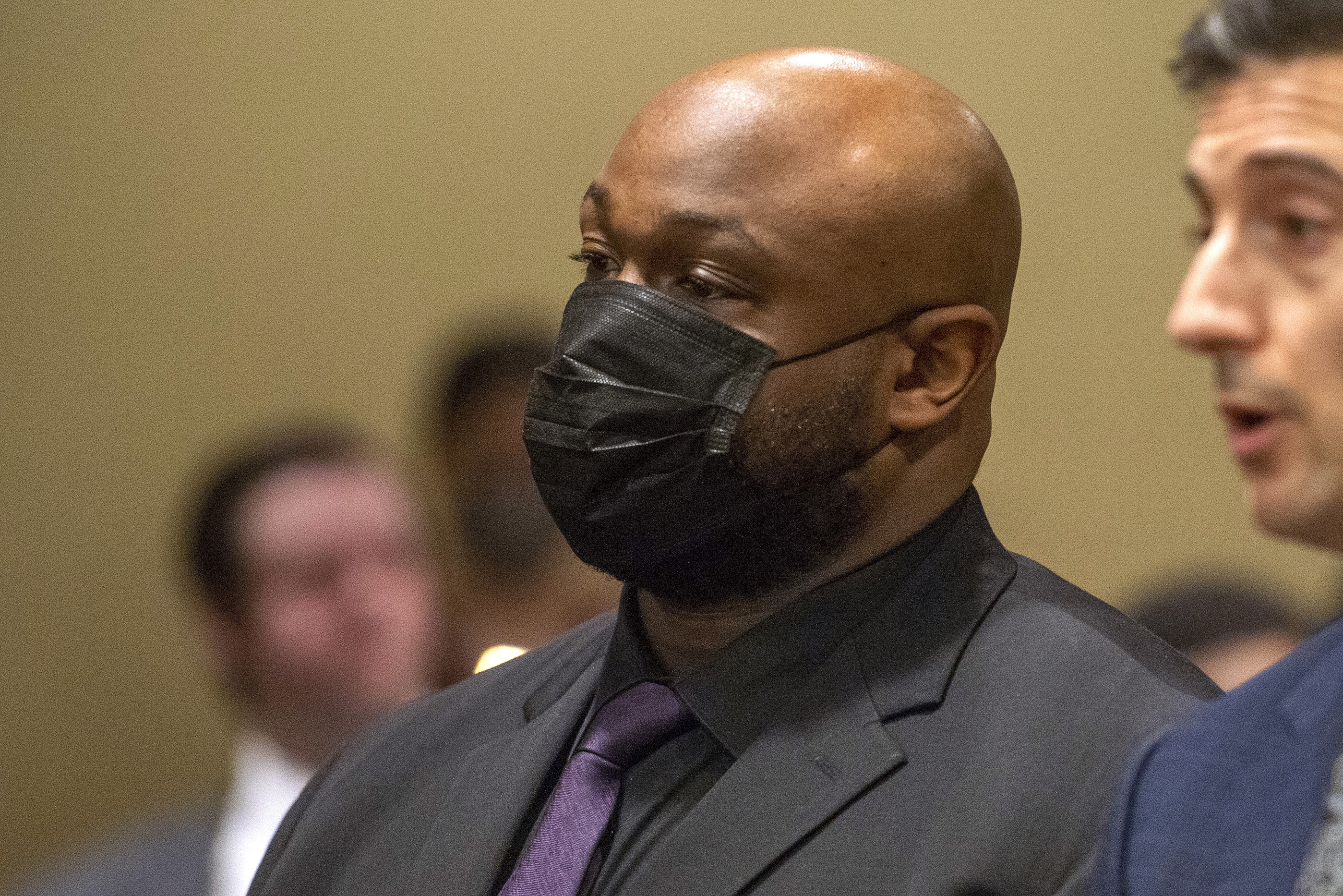 FILE - Former Memphis police officer, Desmond Mills Jr., accused of murder in the death of Tyre Nichols, appears with his attorney at an indictment hearing at the Shelby County Criminal Justice Center in Memphis, Tenn., Feb. 17, 2023. (AP Photo/Brandon Dill, File)