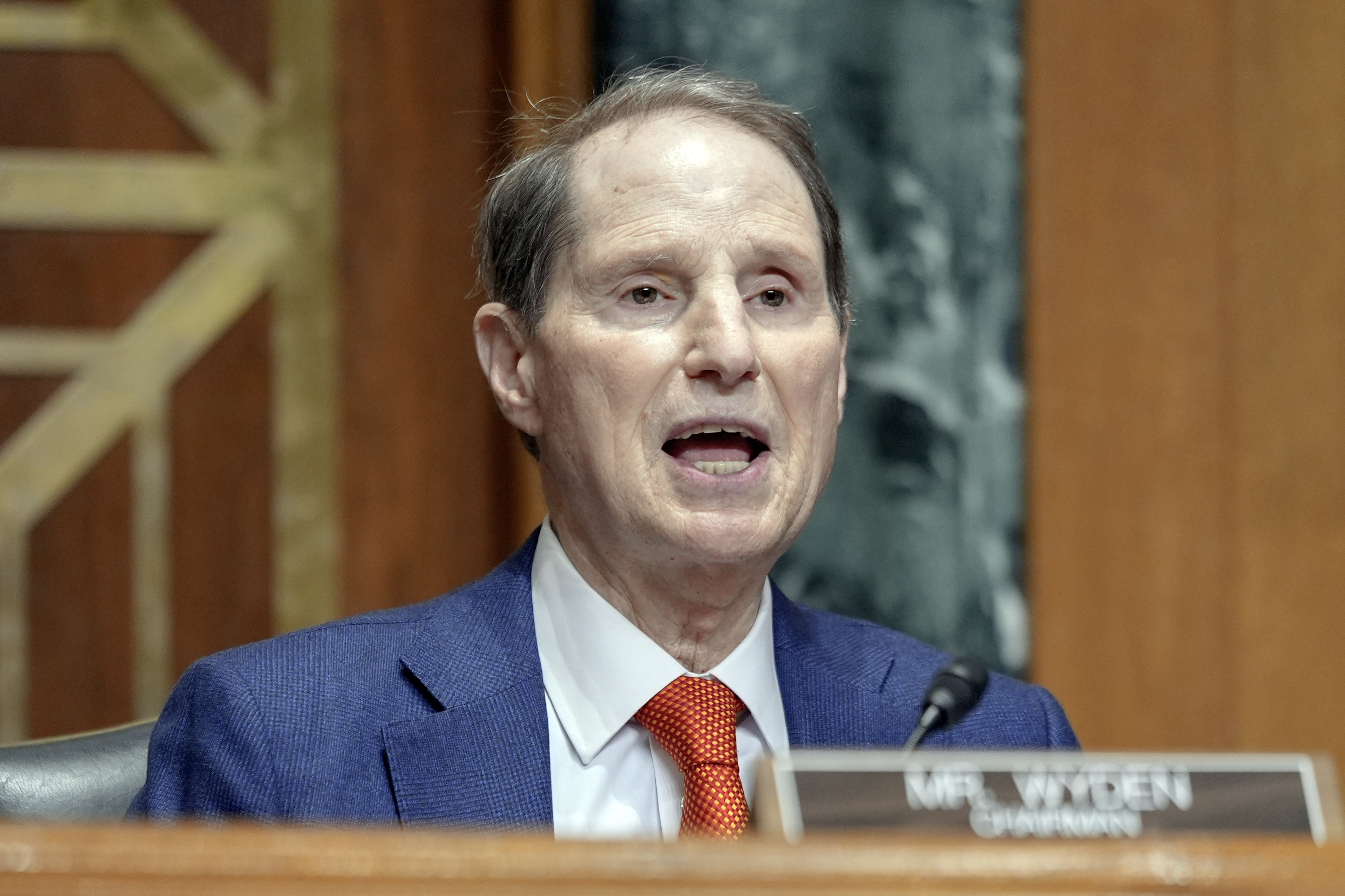 FILE - Sen. Ron Wyden, D-Ore., speaks during a hearing on Capitol Hill, March 20, 2024, in Washington. (AP Photo/Mariam Zuhaib, File)